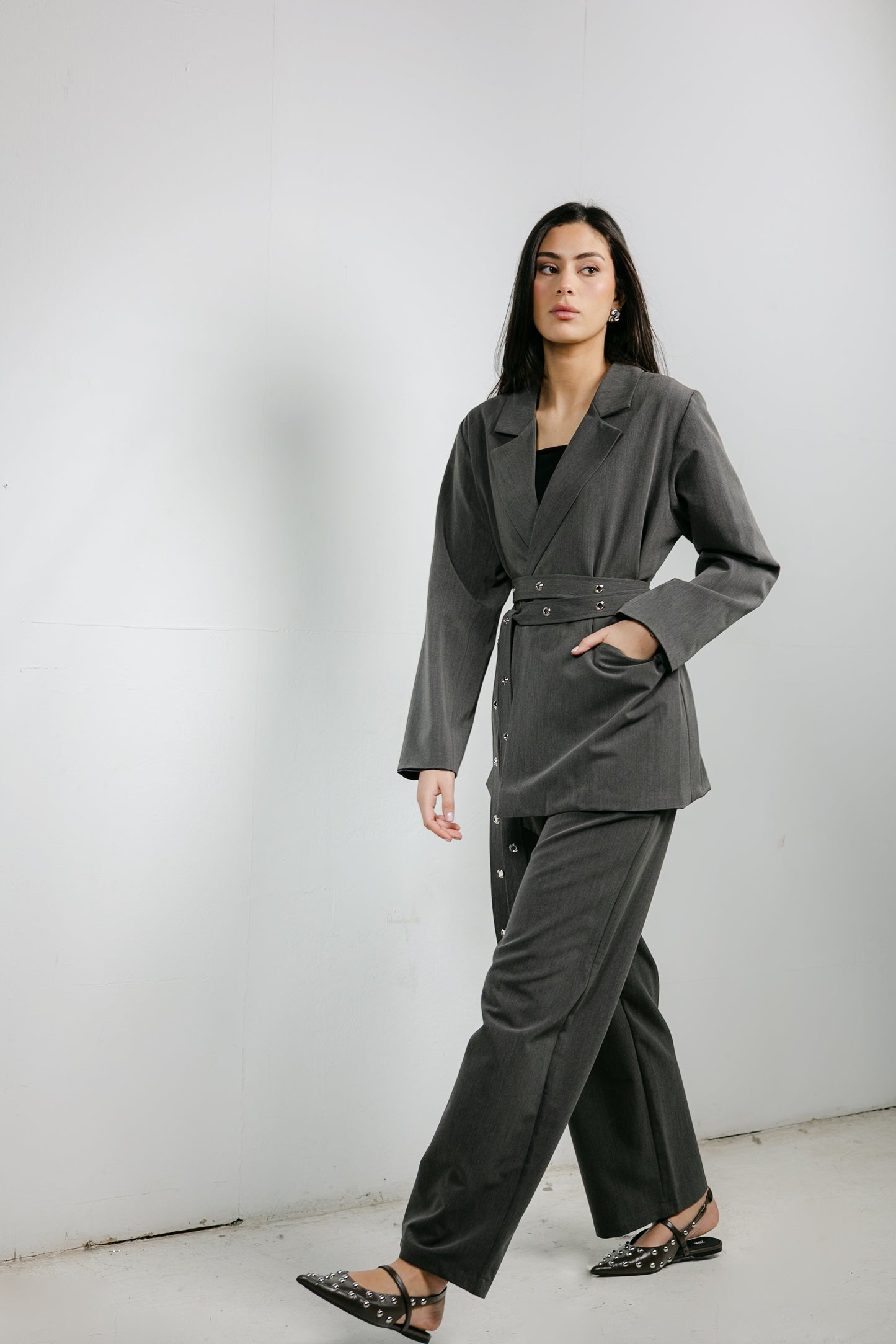 Silver Bells Blazer Set in Grey