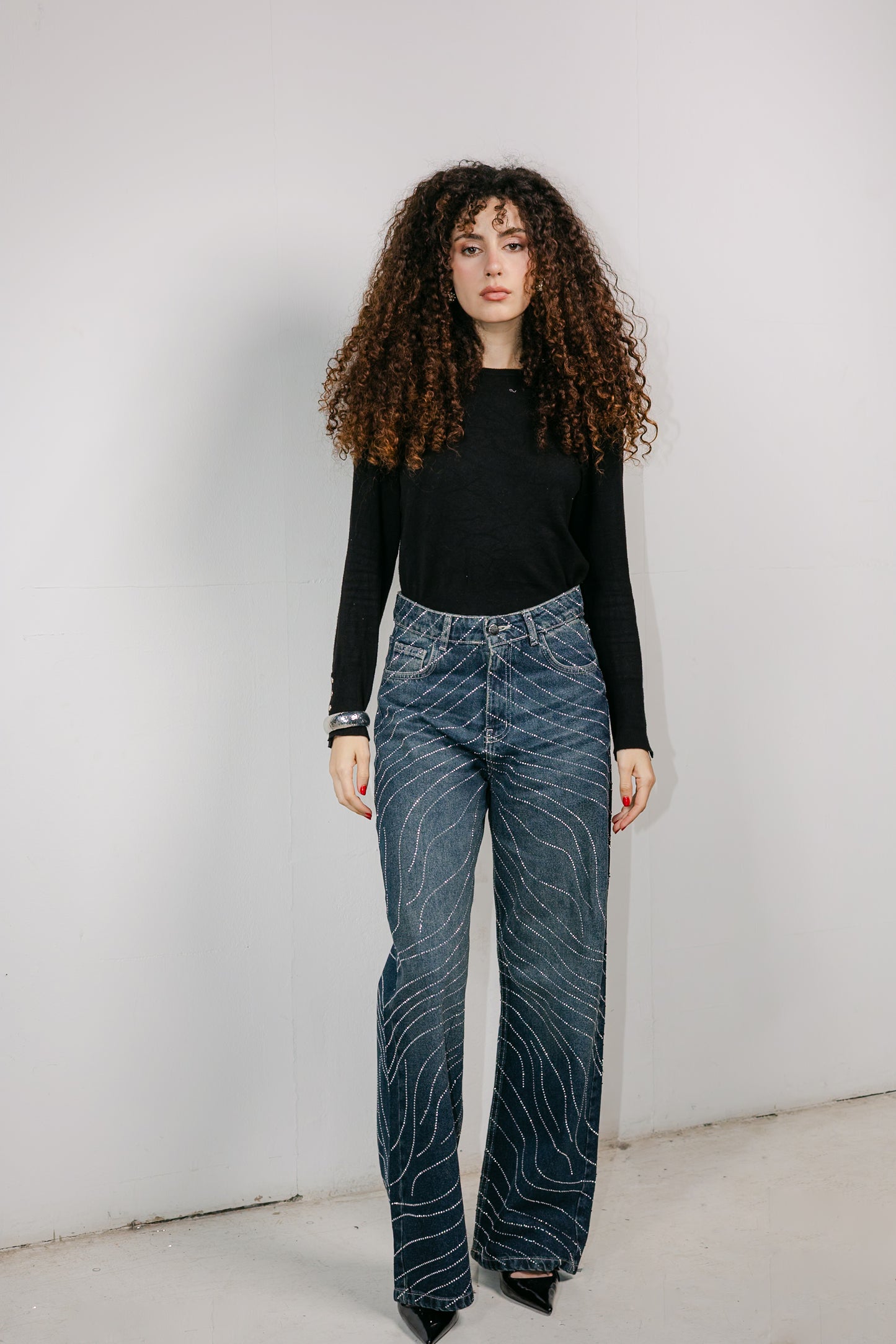 Glowy Waves Denim Pants in Blue