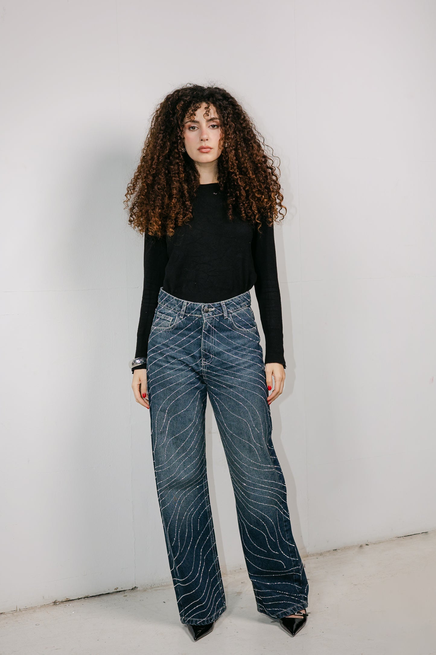 Glowy Waves Denim Pants in Blue