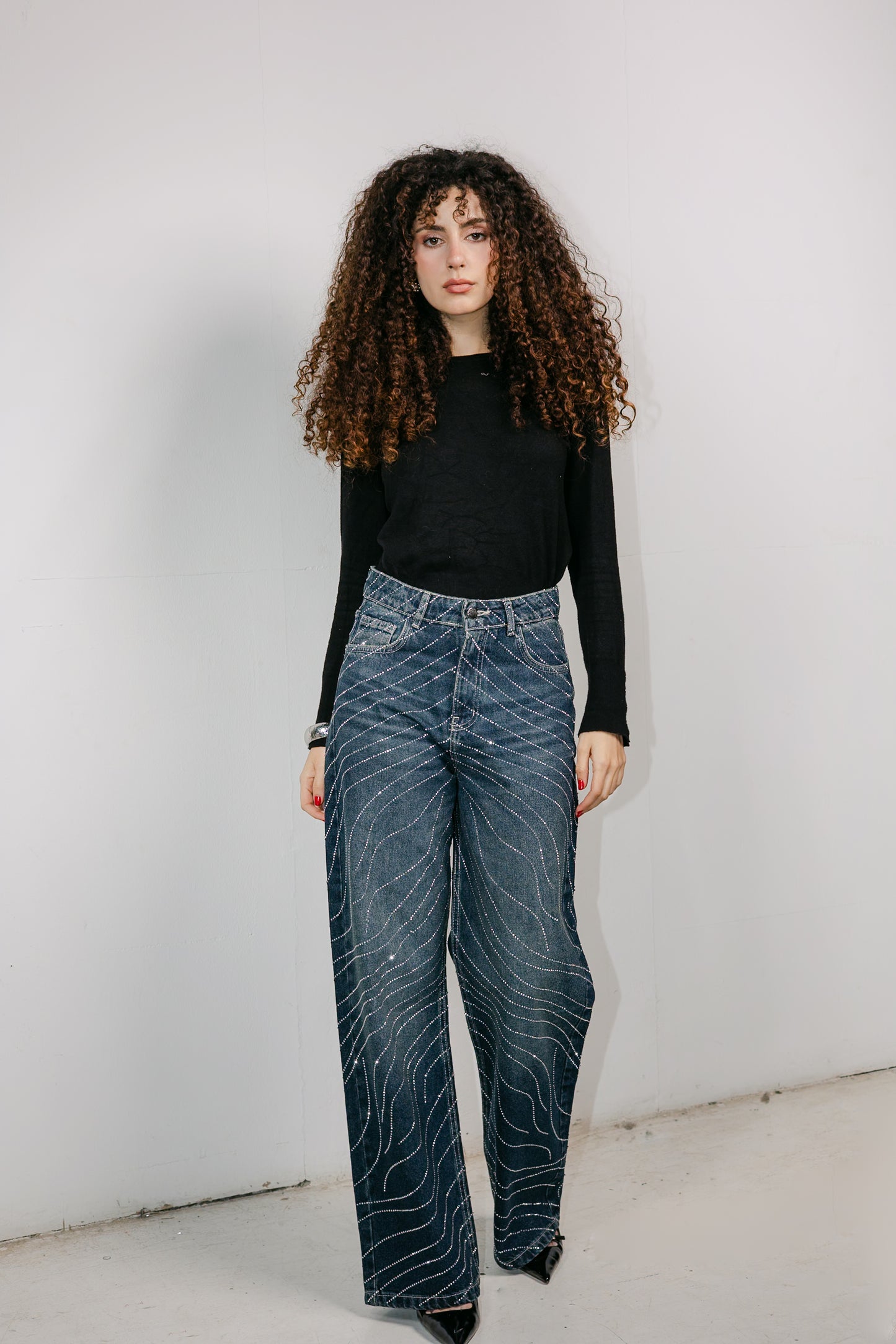 Glowy Waves Denim Pants in Blue