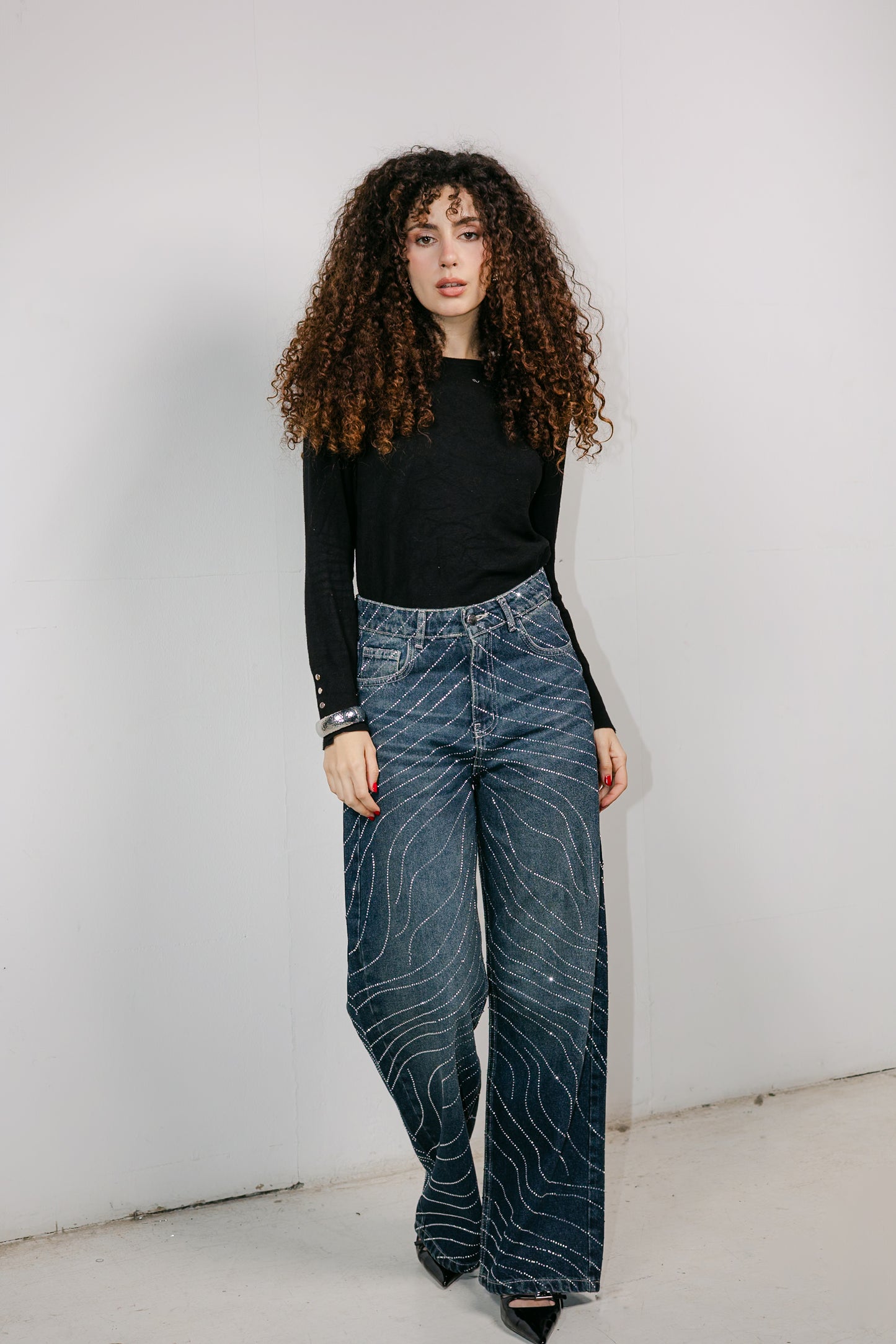 Glowy Waves Denim Pants in Blue