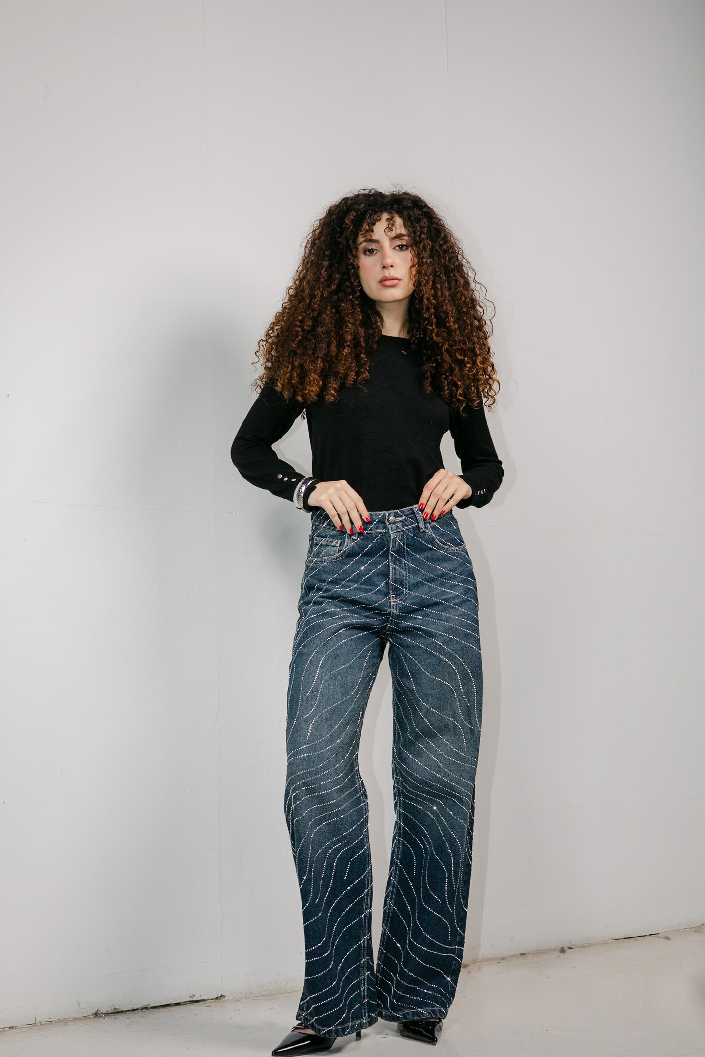 Glowy Waves Denim Pants in Blue