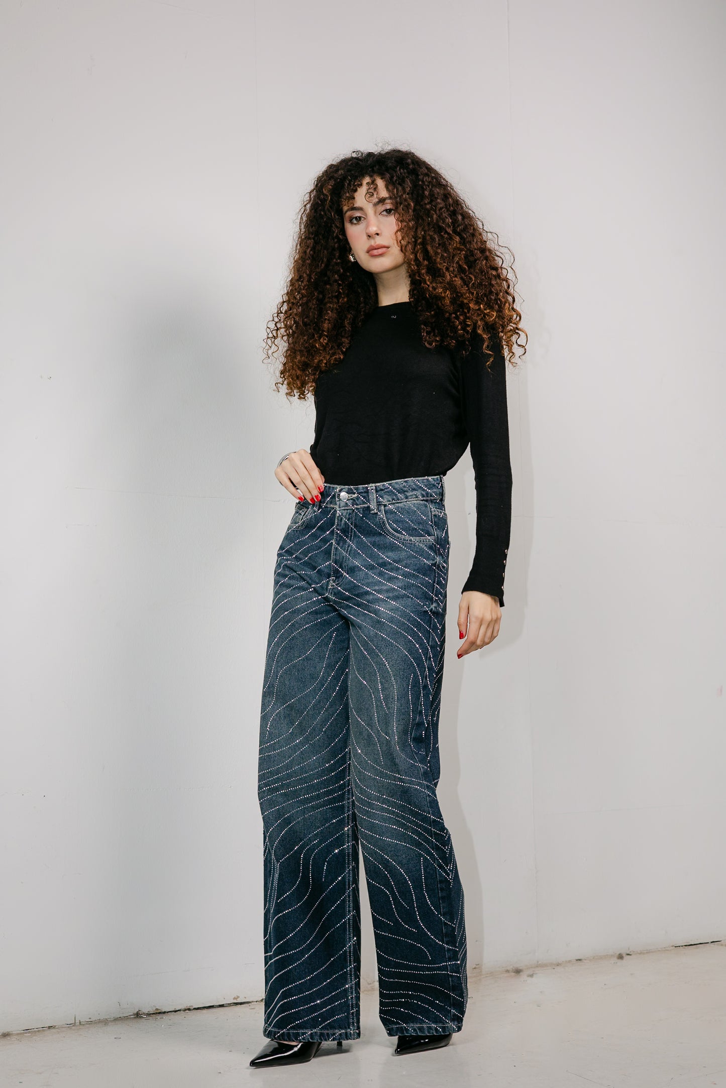 Glowy Waves Denim Pants in Blue