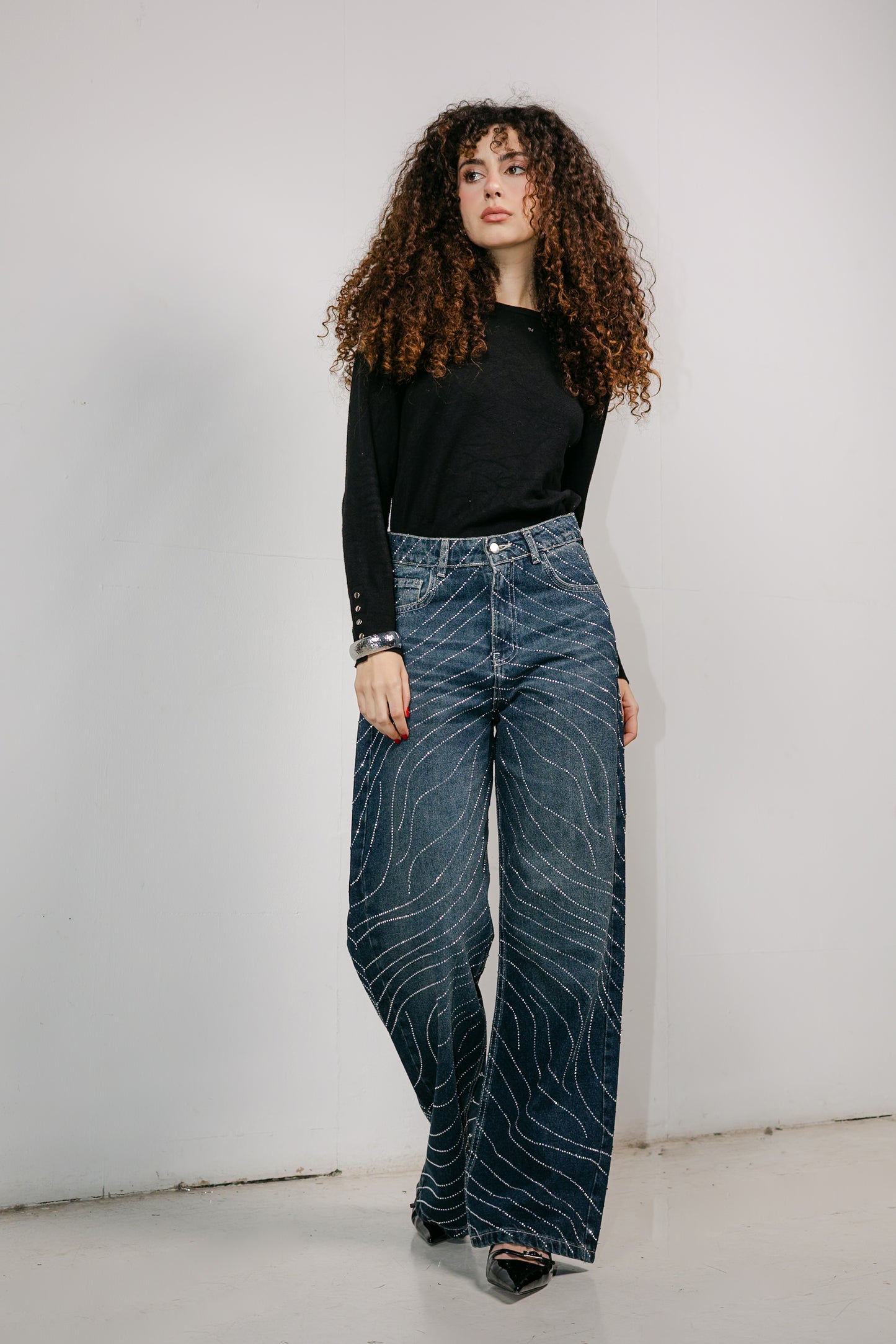 Glowy Waves Denim Pants in Blue