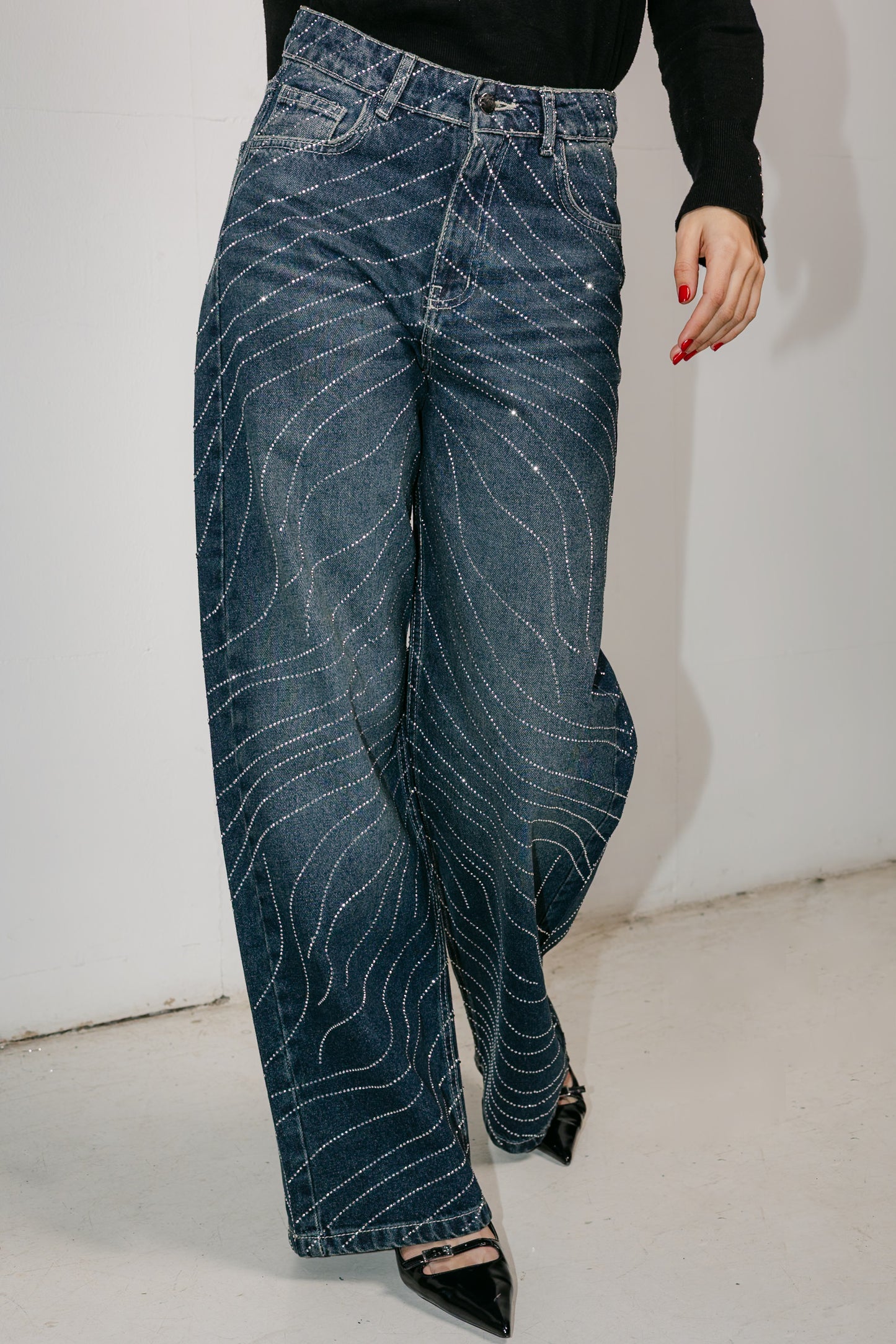 Glowy Waves Denim Pants in Blue