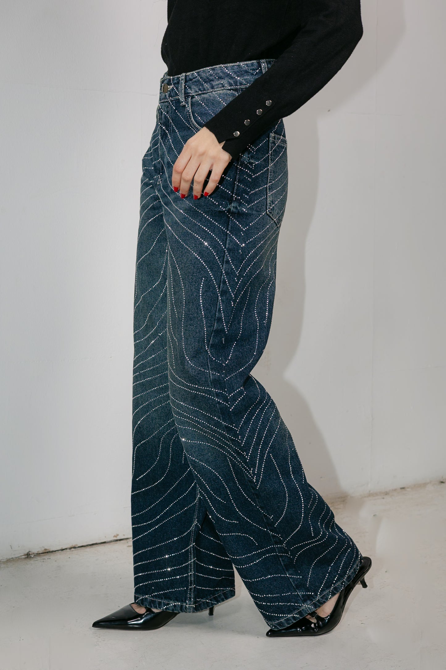 Glowy Waves Denim Pants in Blue