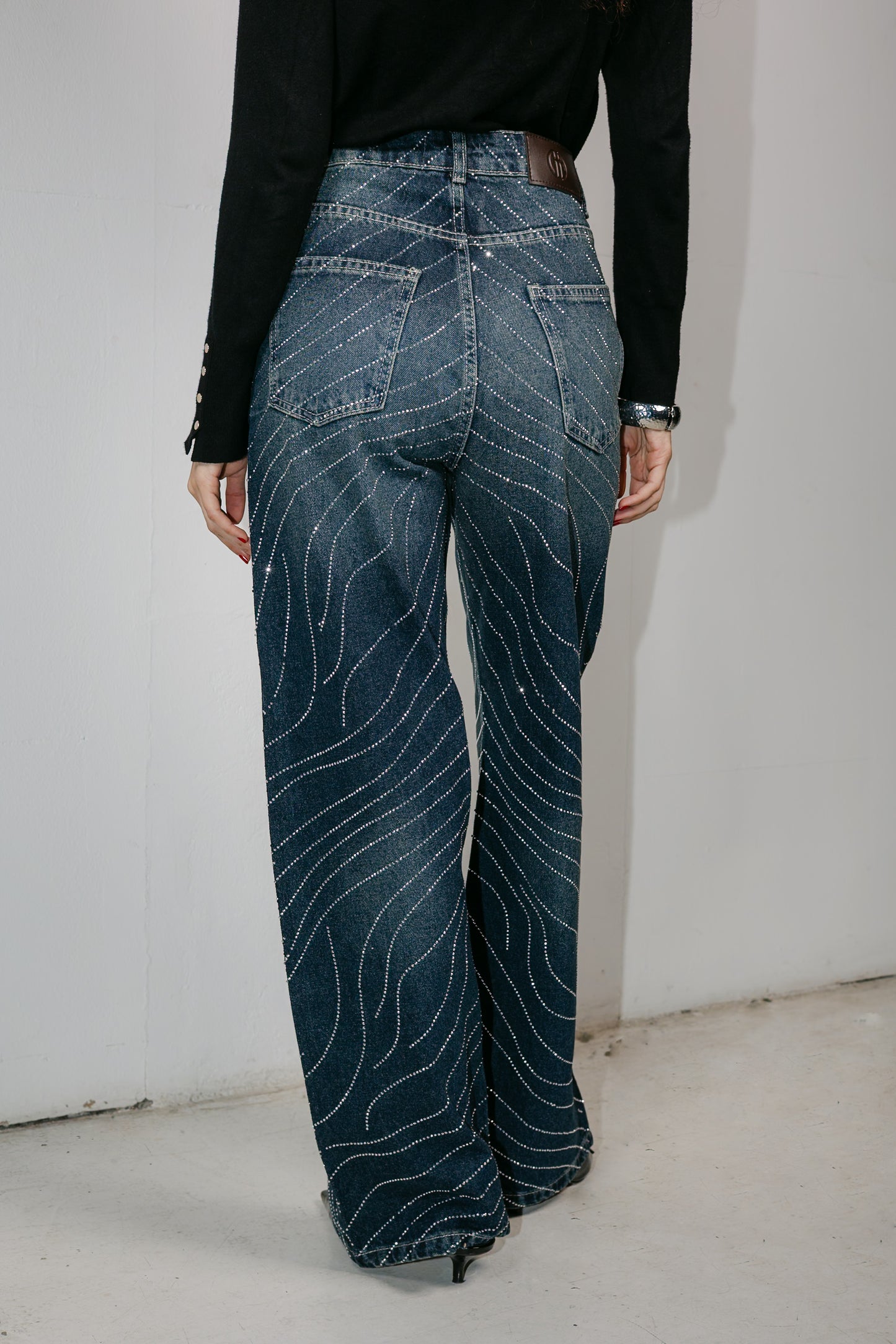Glowy Waves Denim Pants in Blue