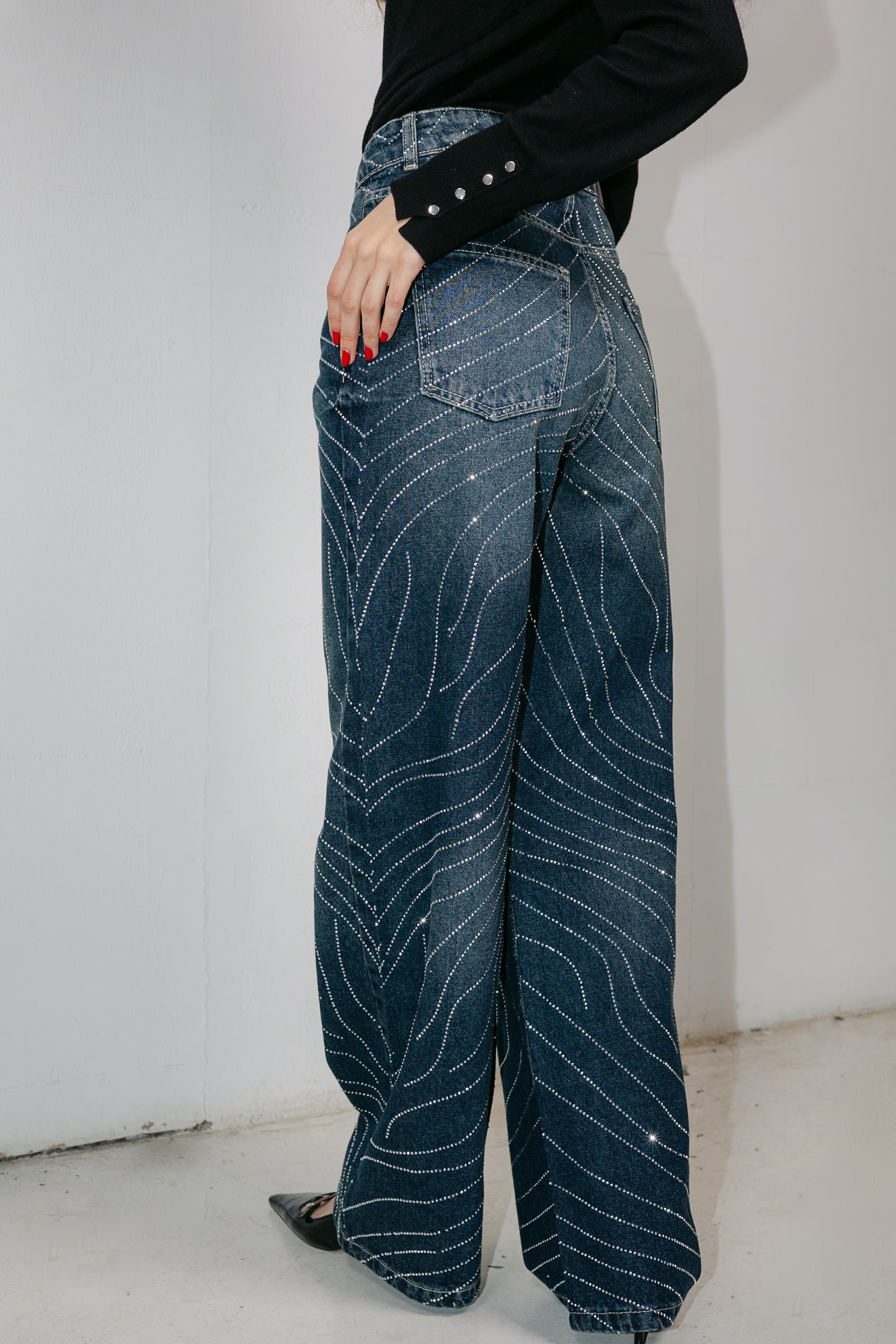 Glowy Waves Denim Pants in Blue