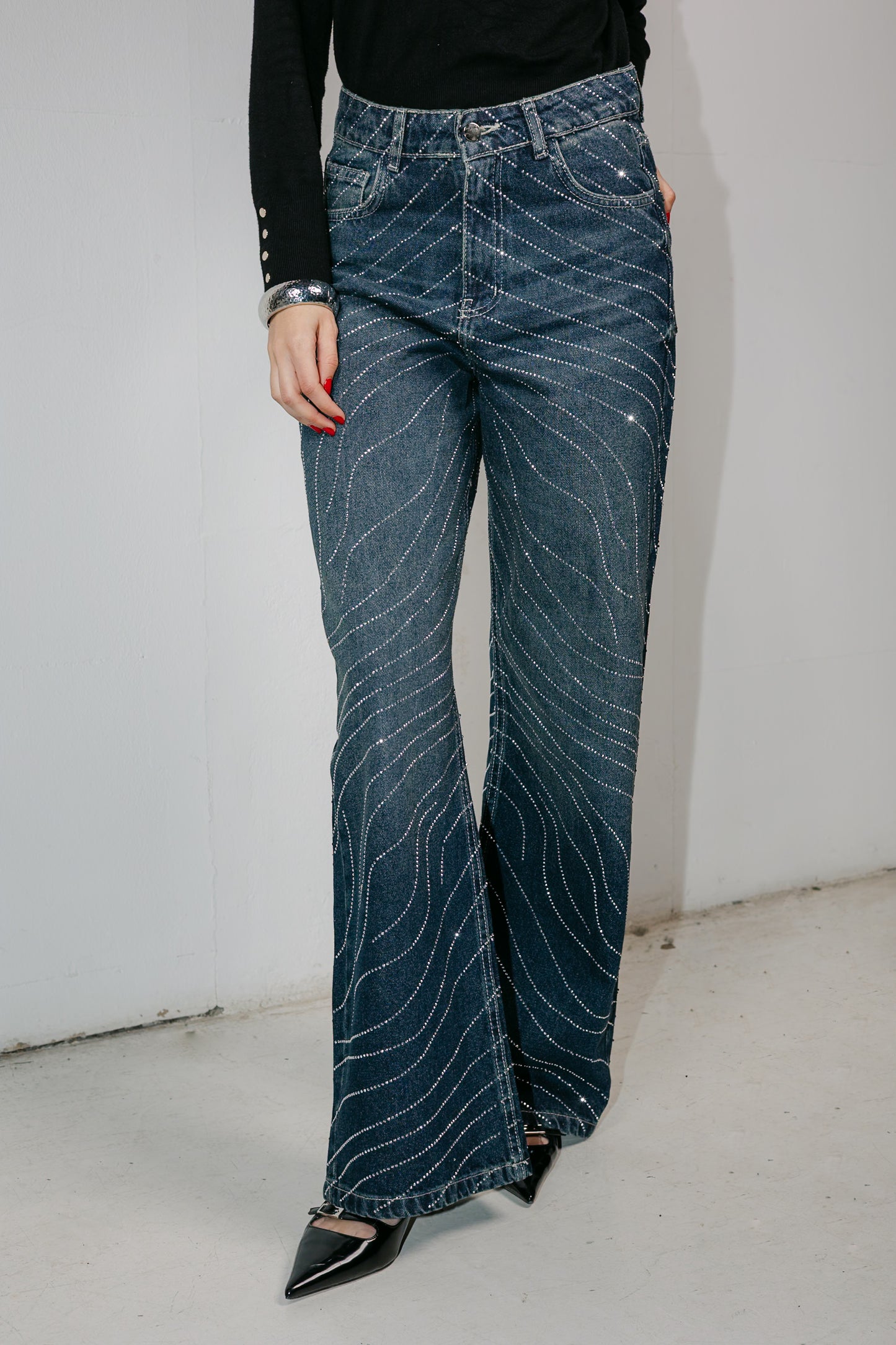 Glowy Waves Denim Pants in Blue