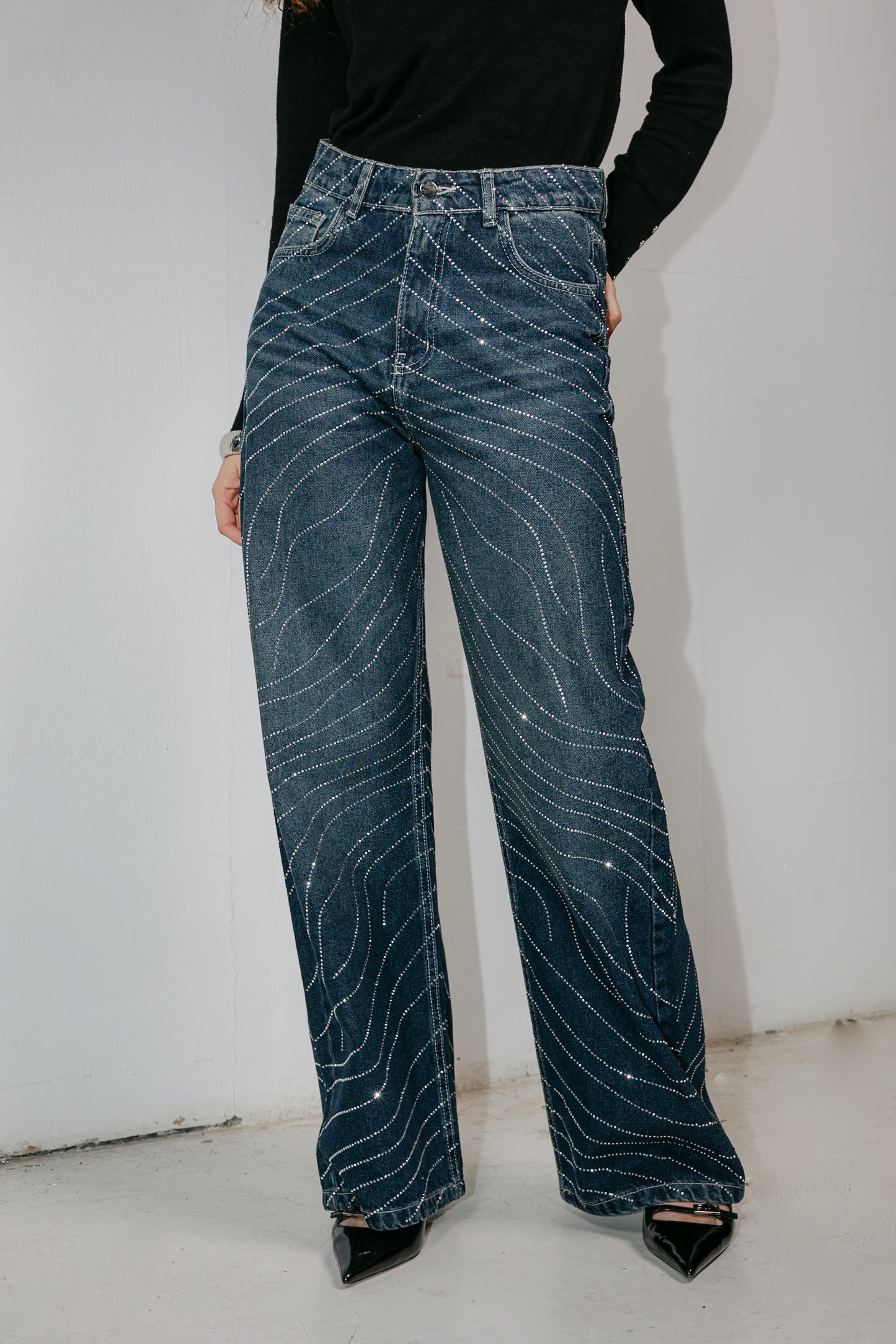 Glowy Waves Denim Pants in Blue