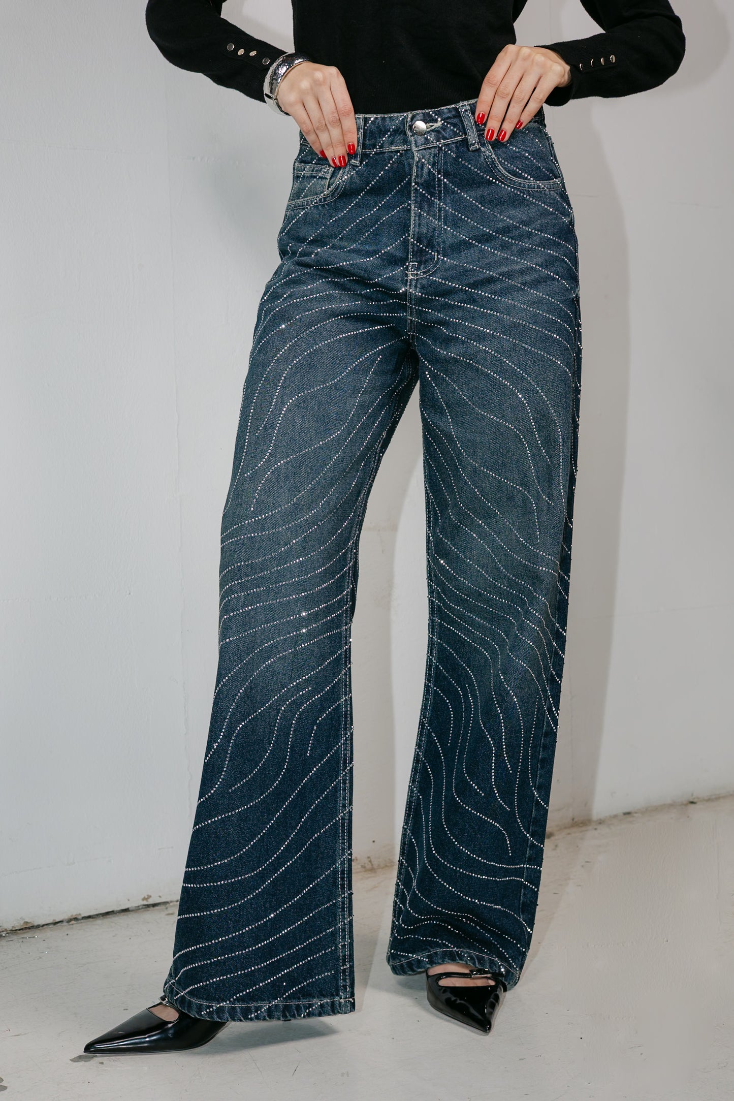 Glowy Waves Denim Pants in Blue