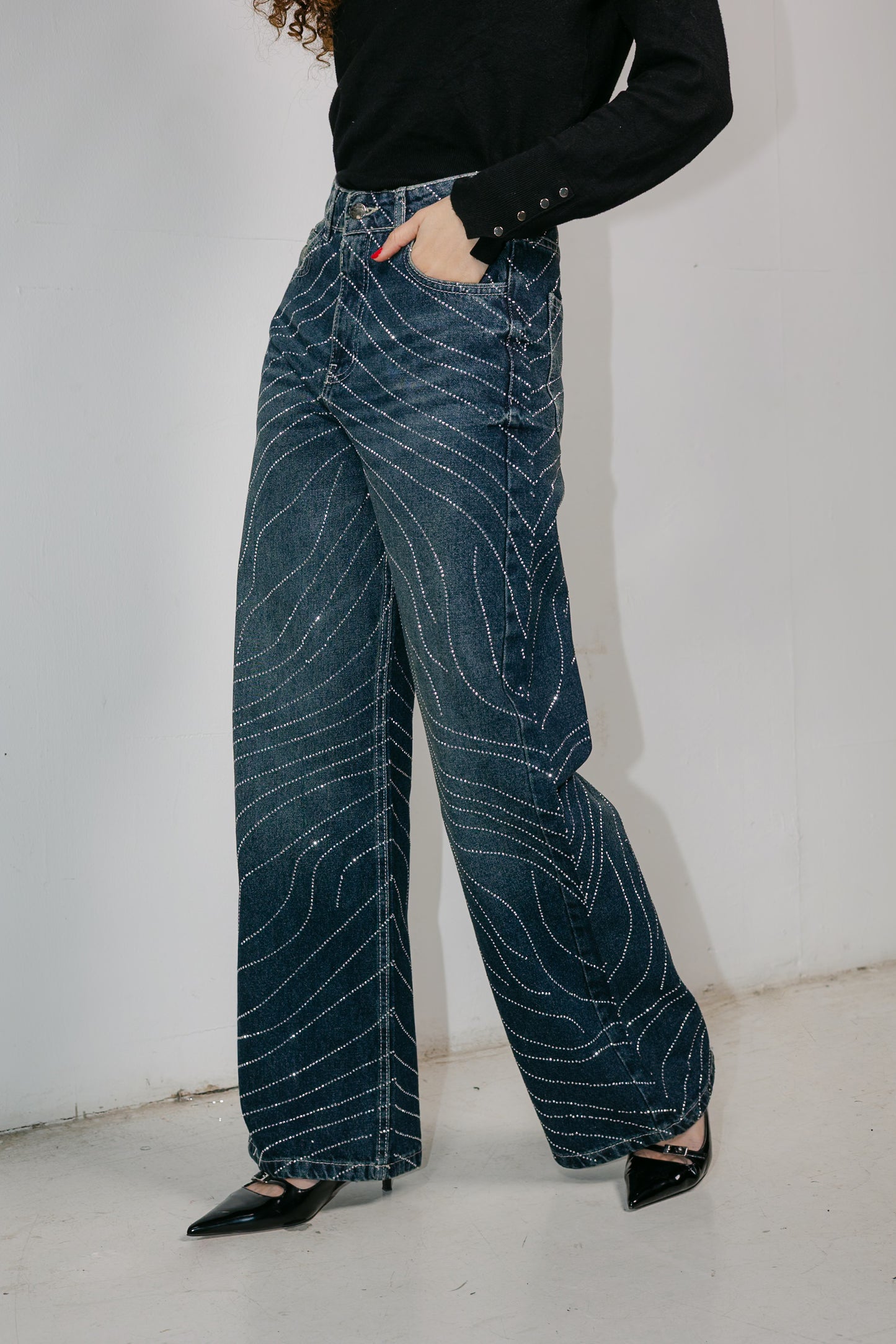 Glowy Waves Denim Pants in Blue