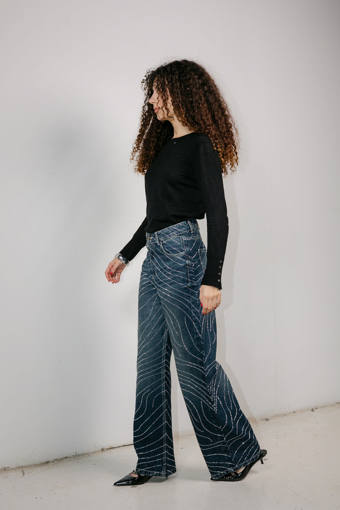 Glowy Waves Denim Pants in Blue