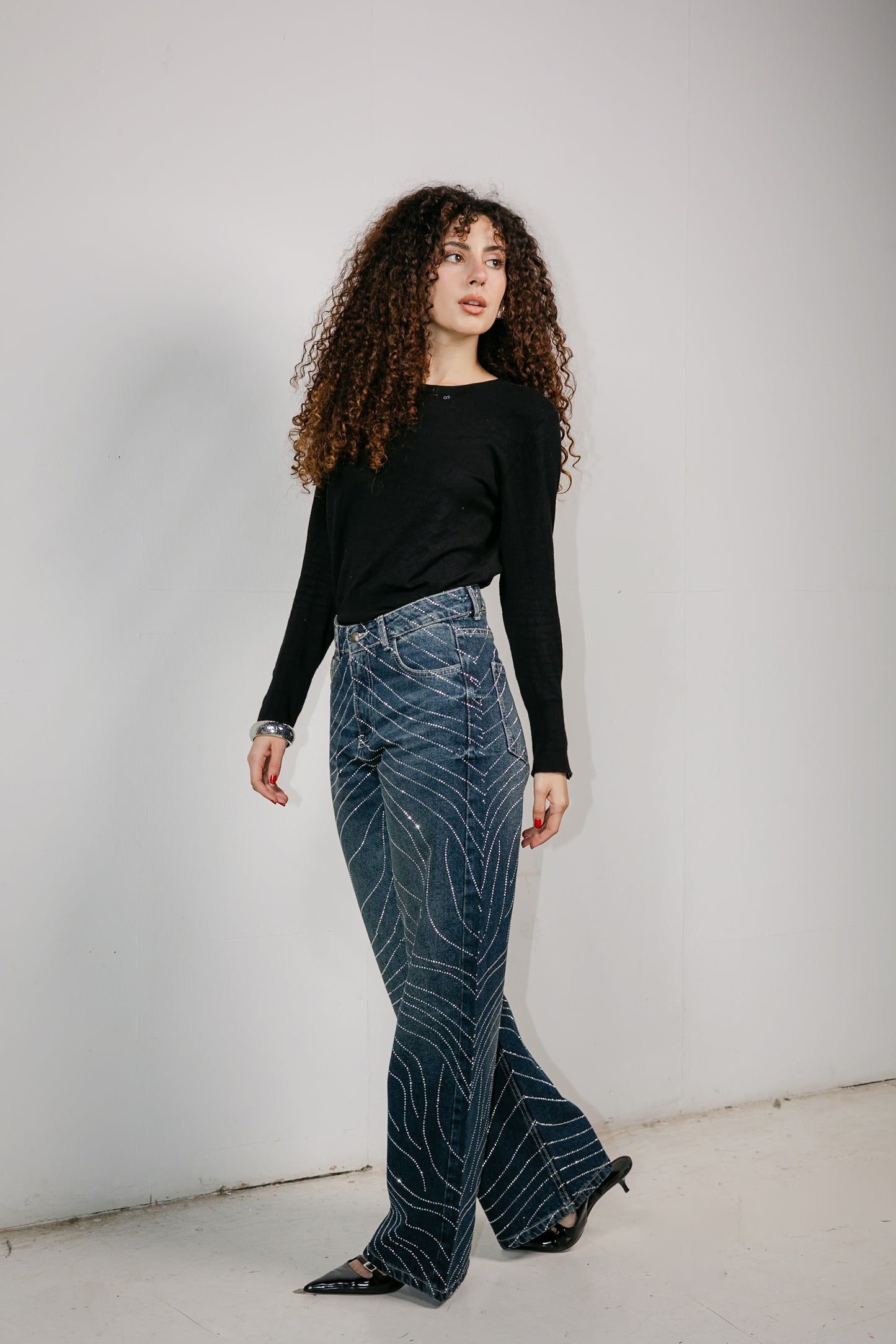 Glowy Waves Denim Pants in Blue