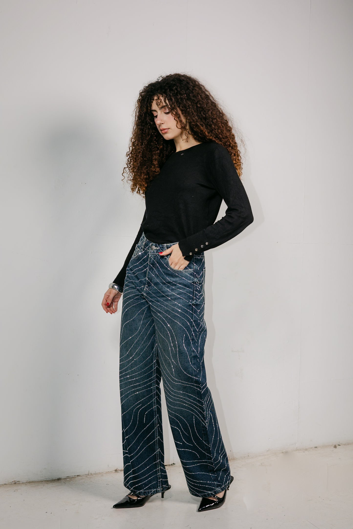 Glowy Waves Denim Pants in Blue