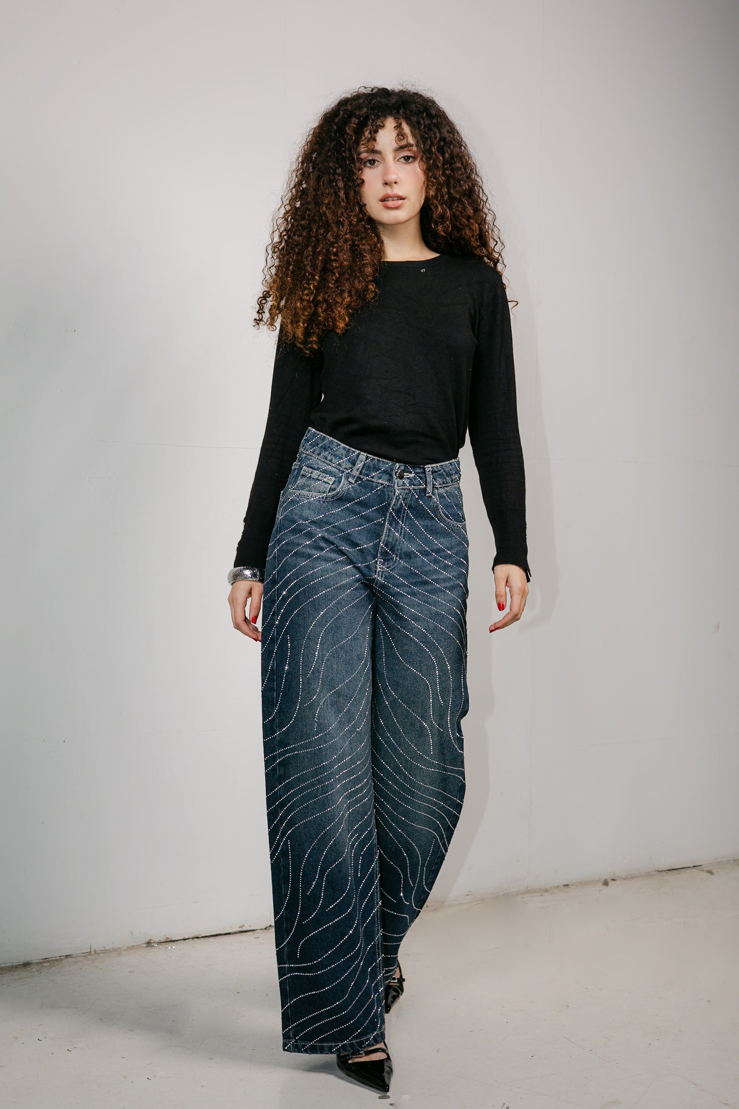 Glowy Waves Denim Pants in Blue
