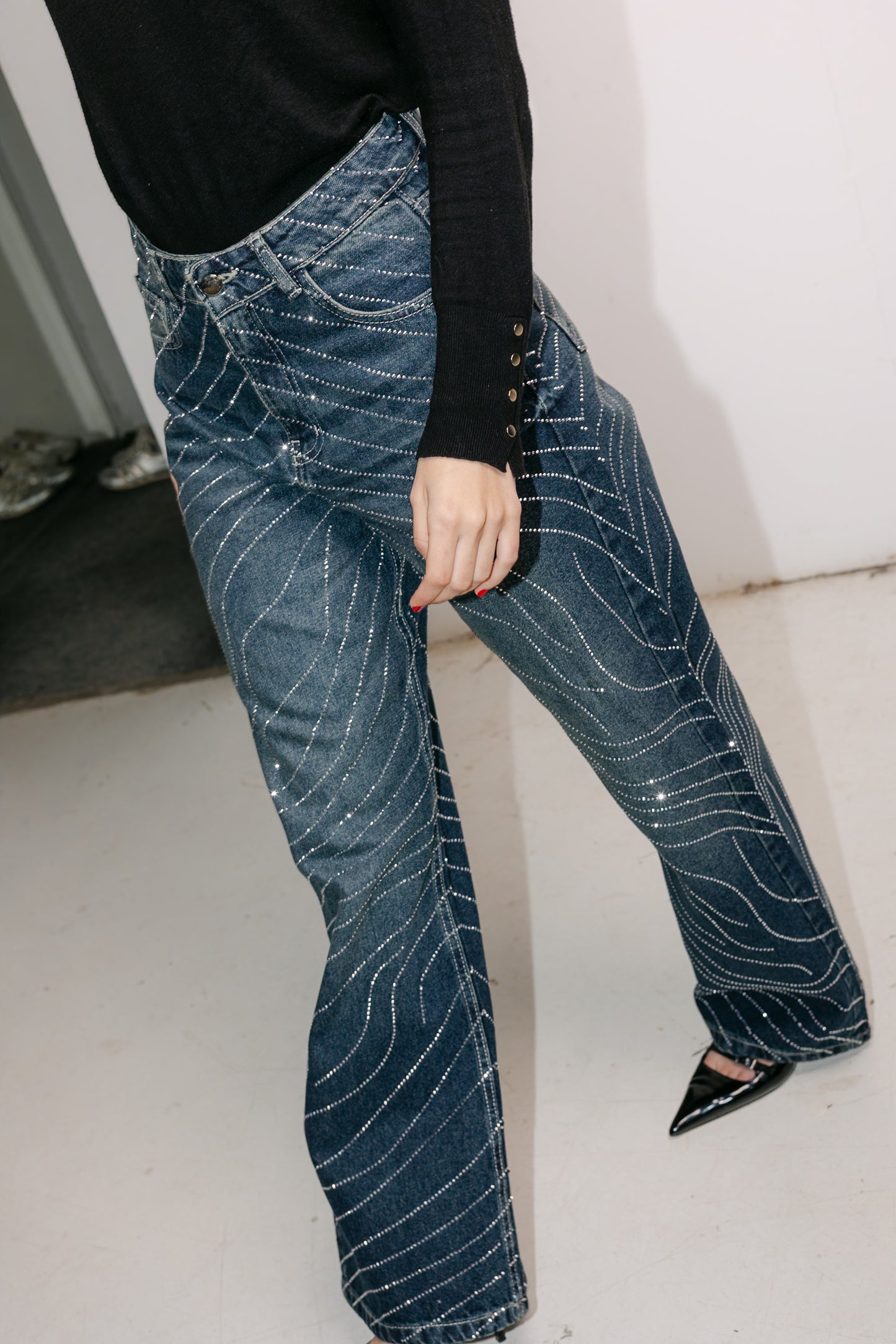 Glowy Waves Denim Pants in Blue