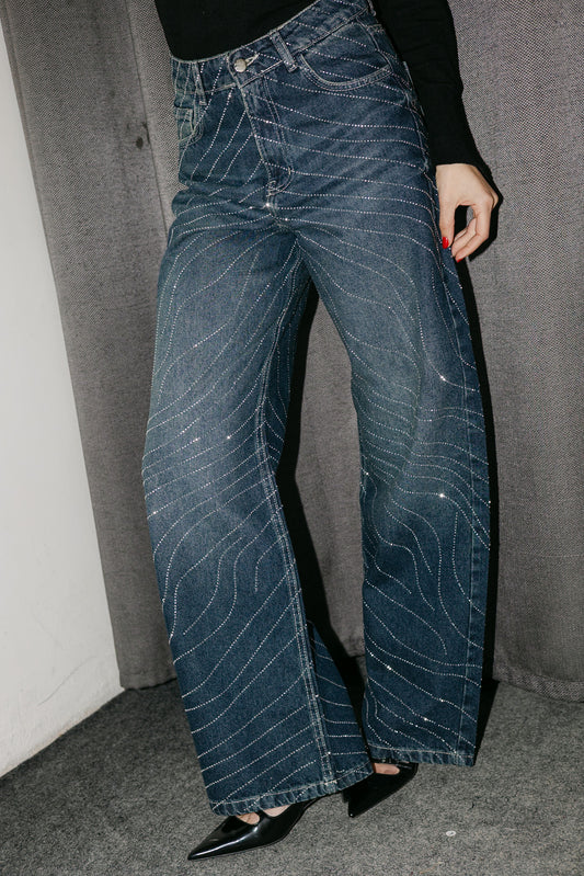 Glowy Waves Denim Pants in Blue