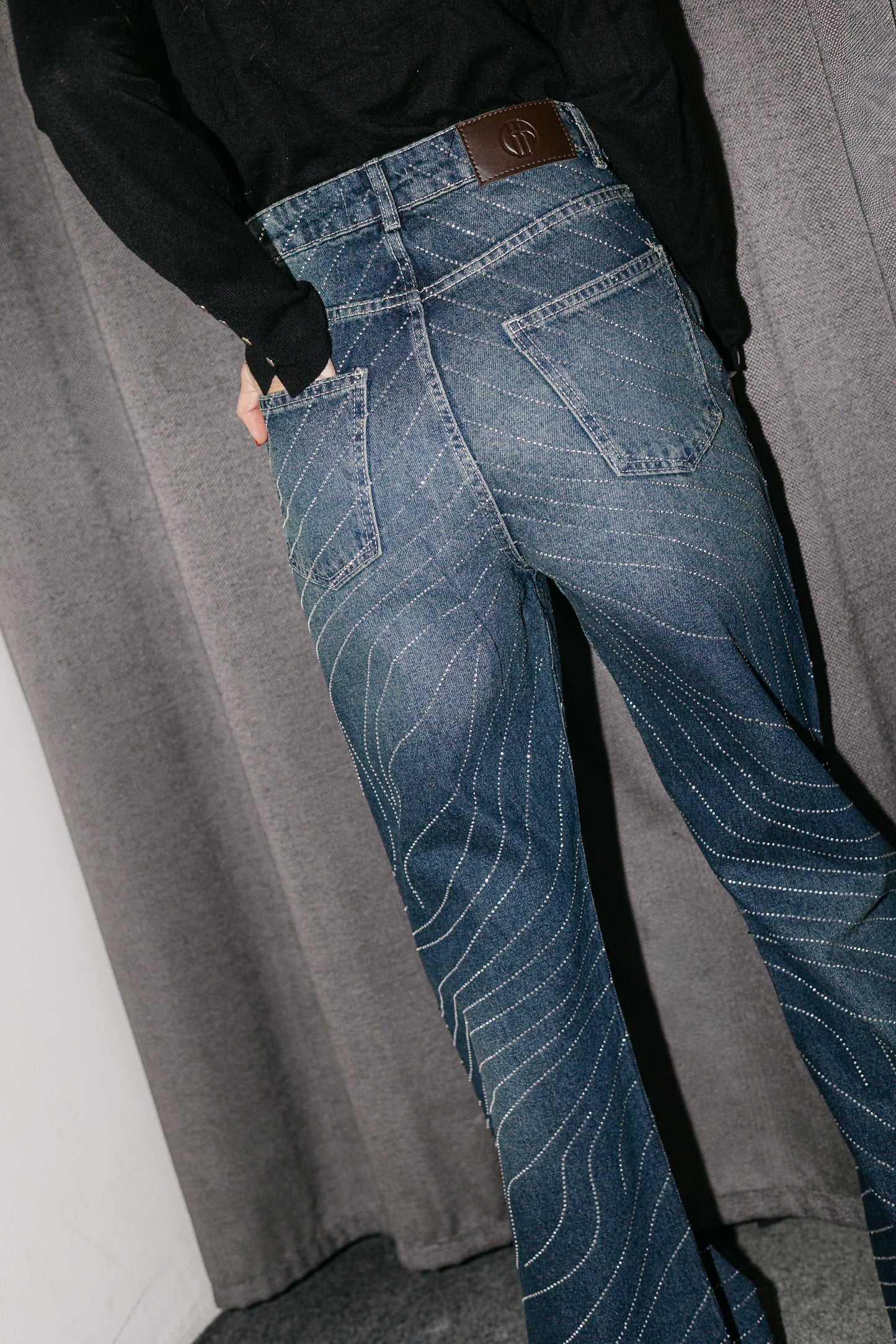 Glowy Waves Denim Pants in Blue