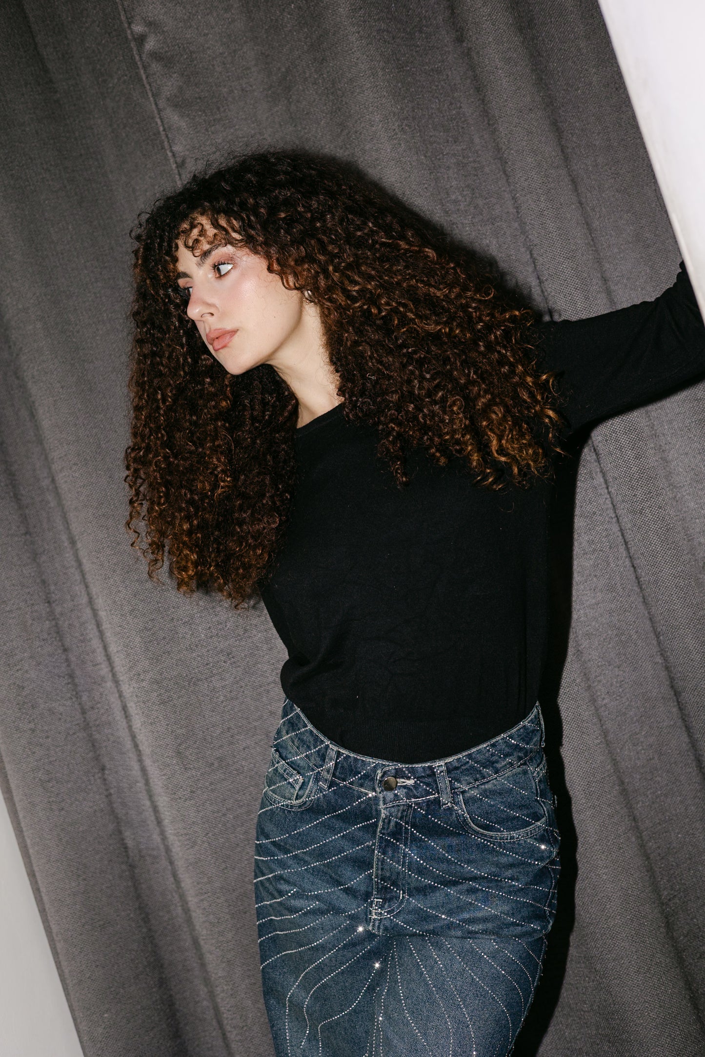 Glowy Waves Denim Pants in Blue