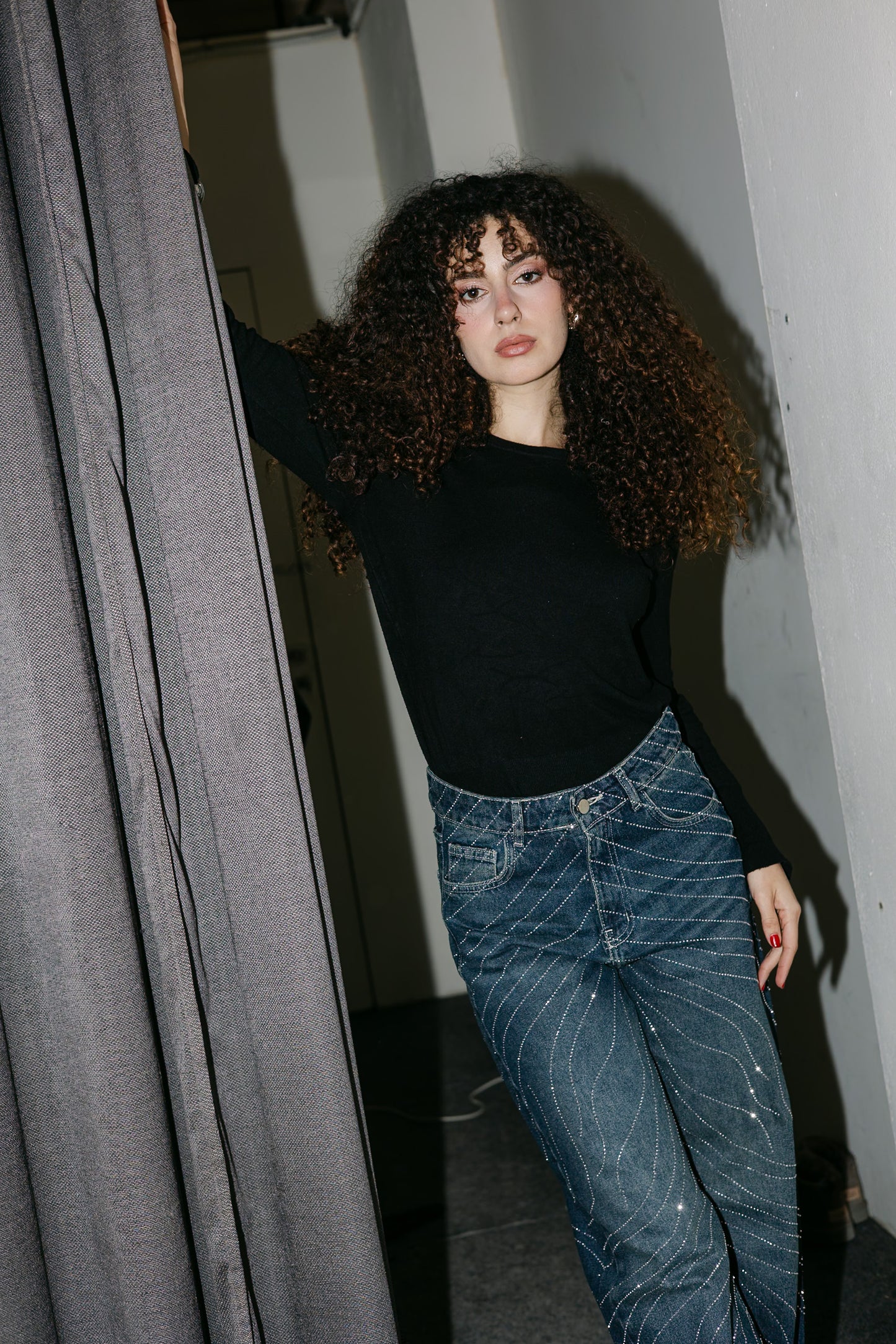 Glowy Waves Denim Pants in Blue