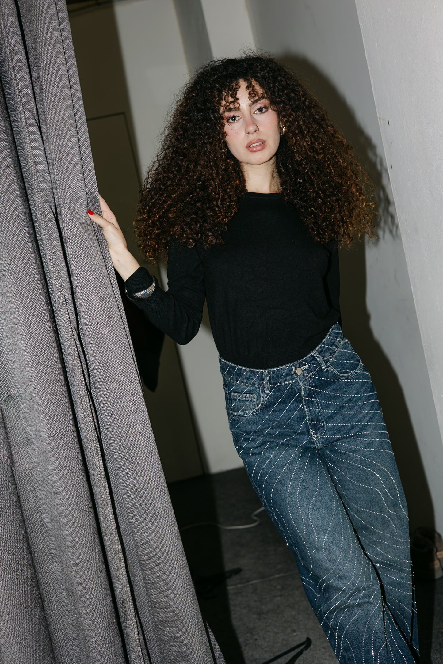 Glowy Waves Denim Pants in Blue