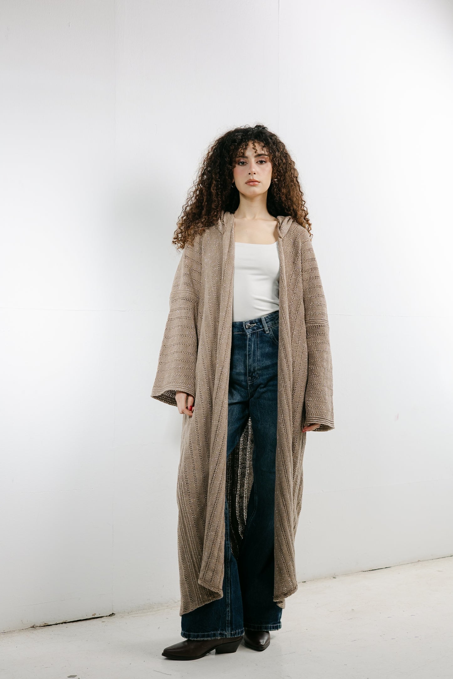 Moon Glow Knit Cardigan in Shimmer Cafe