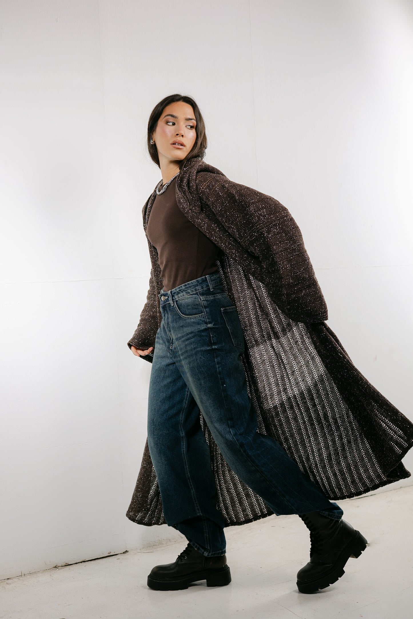 Moon Glow Knit Cardigan in Shimmer Brown