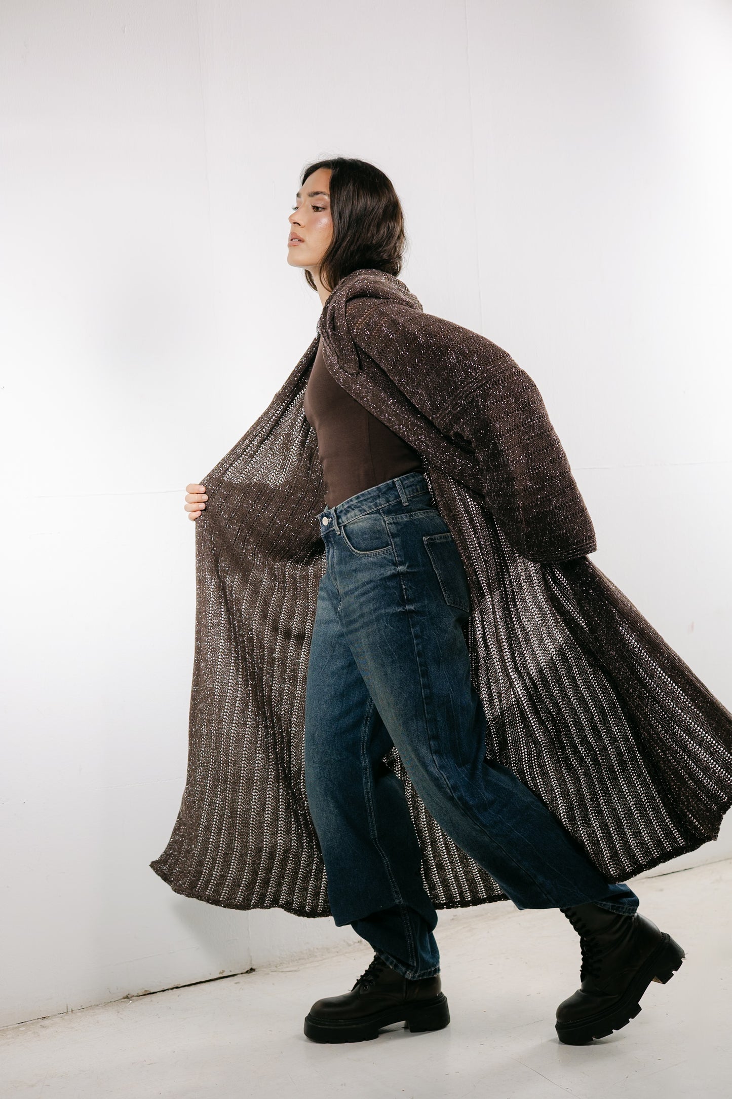 Moon Glow Knit Cardigan in Shimmer Brown