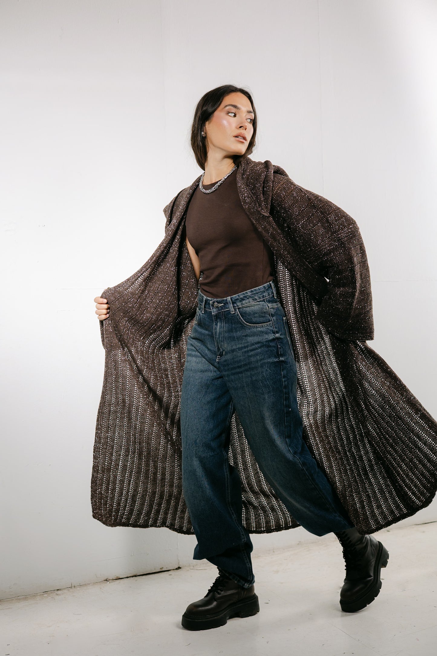Moon Glow Knit Cardigan in Shimmer Brown