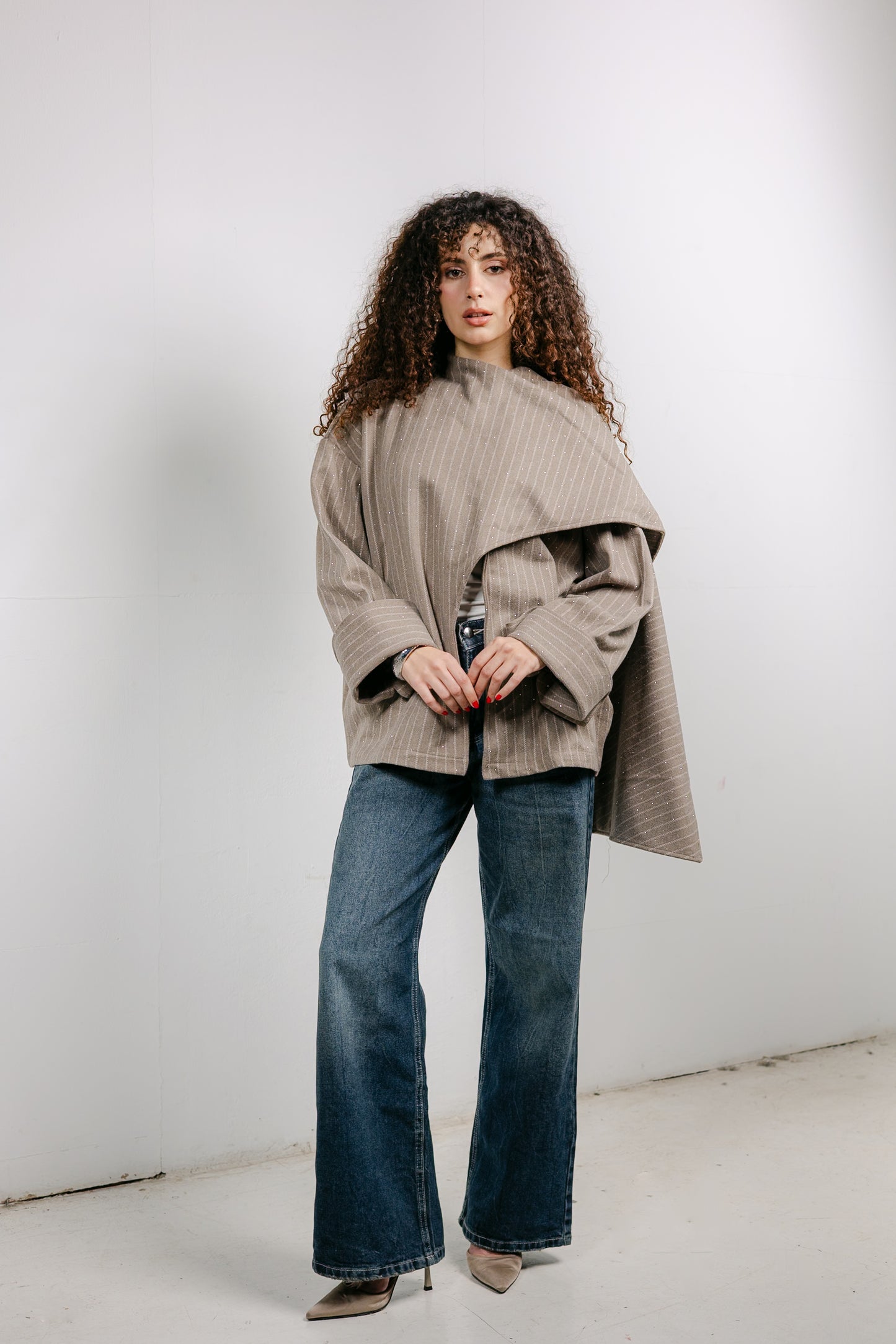 Sapphire Studded Jacket in Cafe