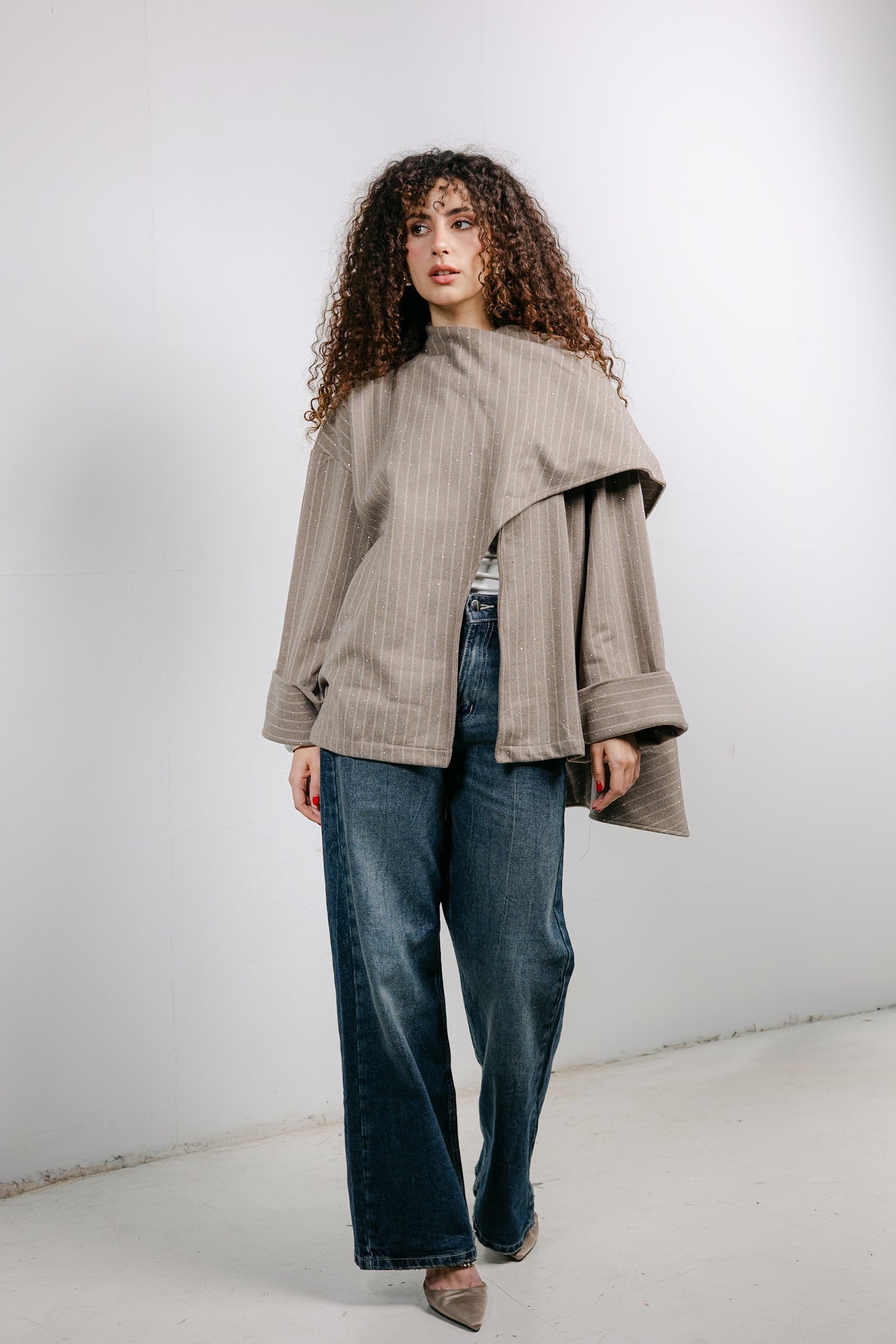 Sapphire Studded Jacket in Cafe