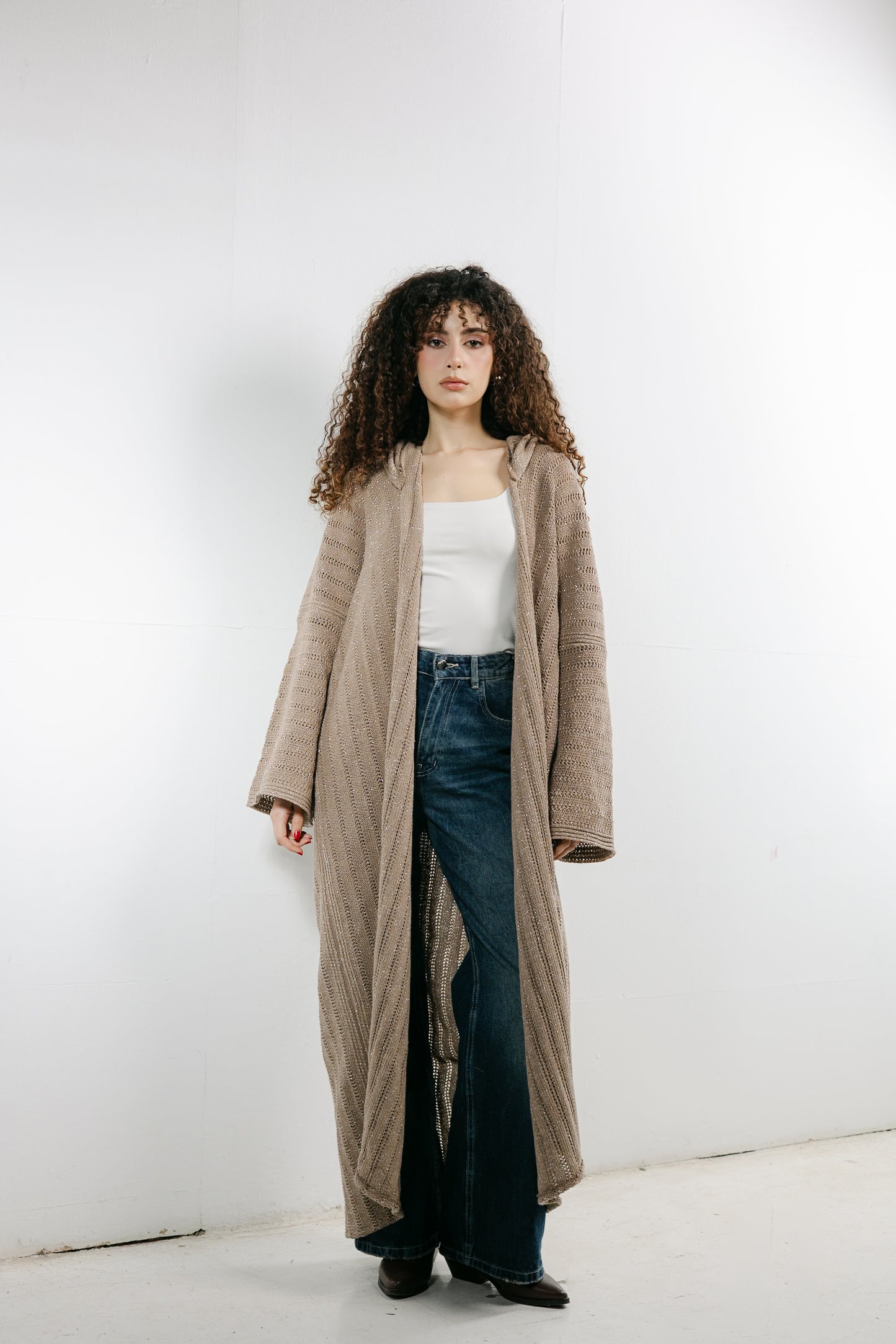 Moon Glow Knit Cardigan in Shimmer Cafe