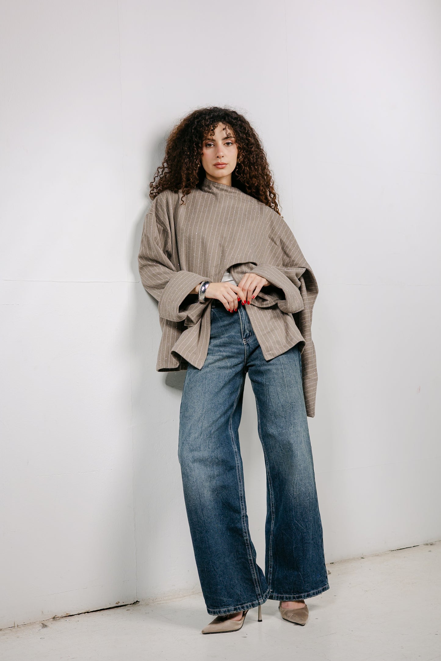 Sapphire Studded Jacket in Cafe