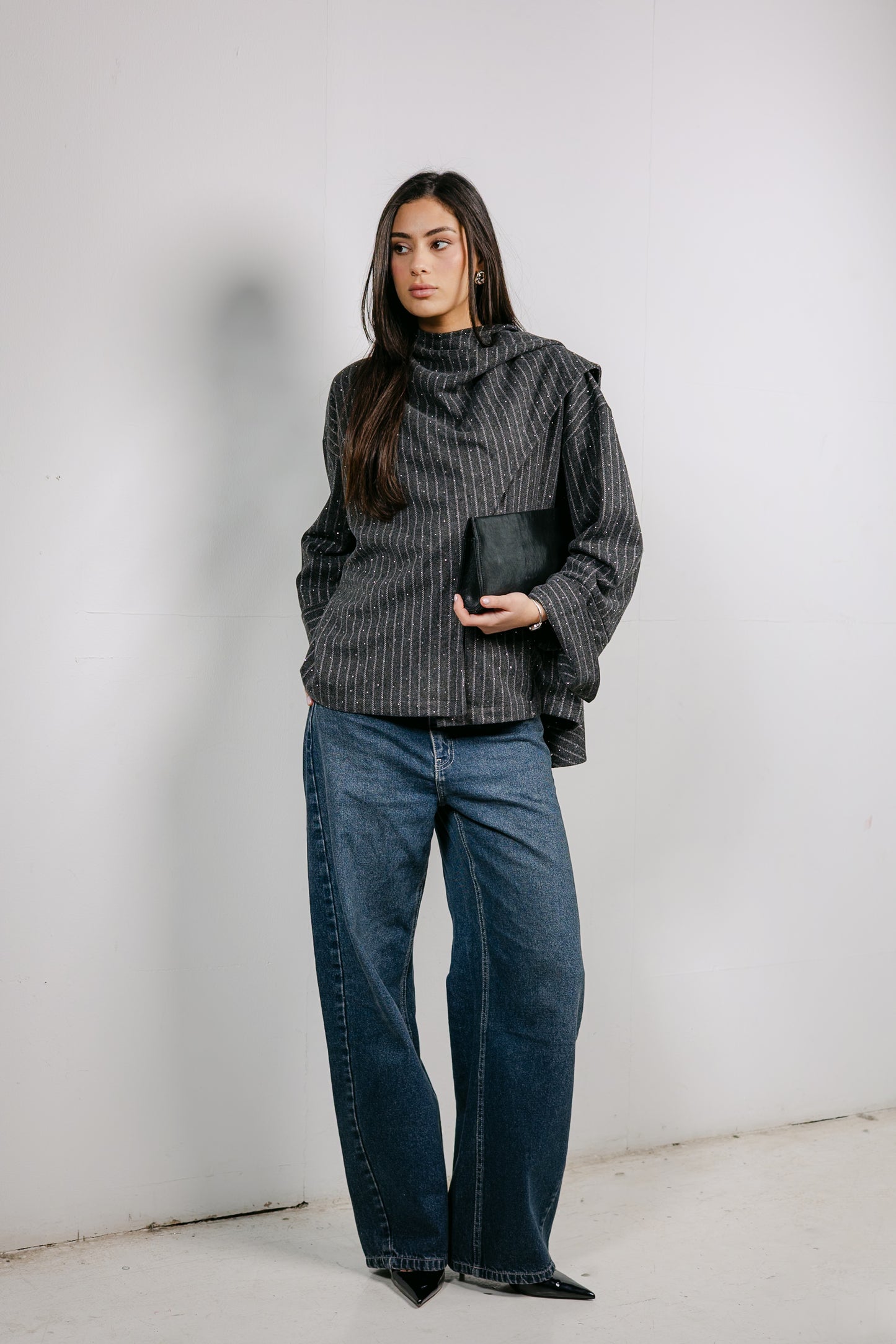 Sapphire Studded Jacket in Dark Grey