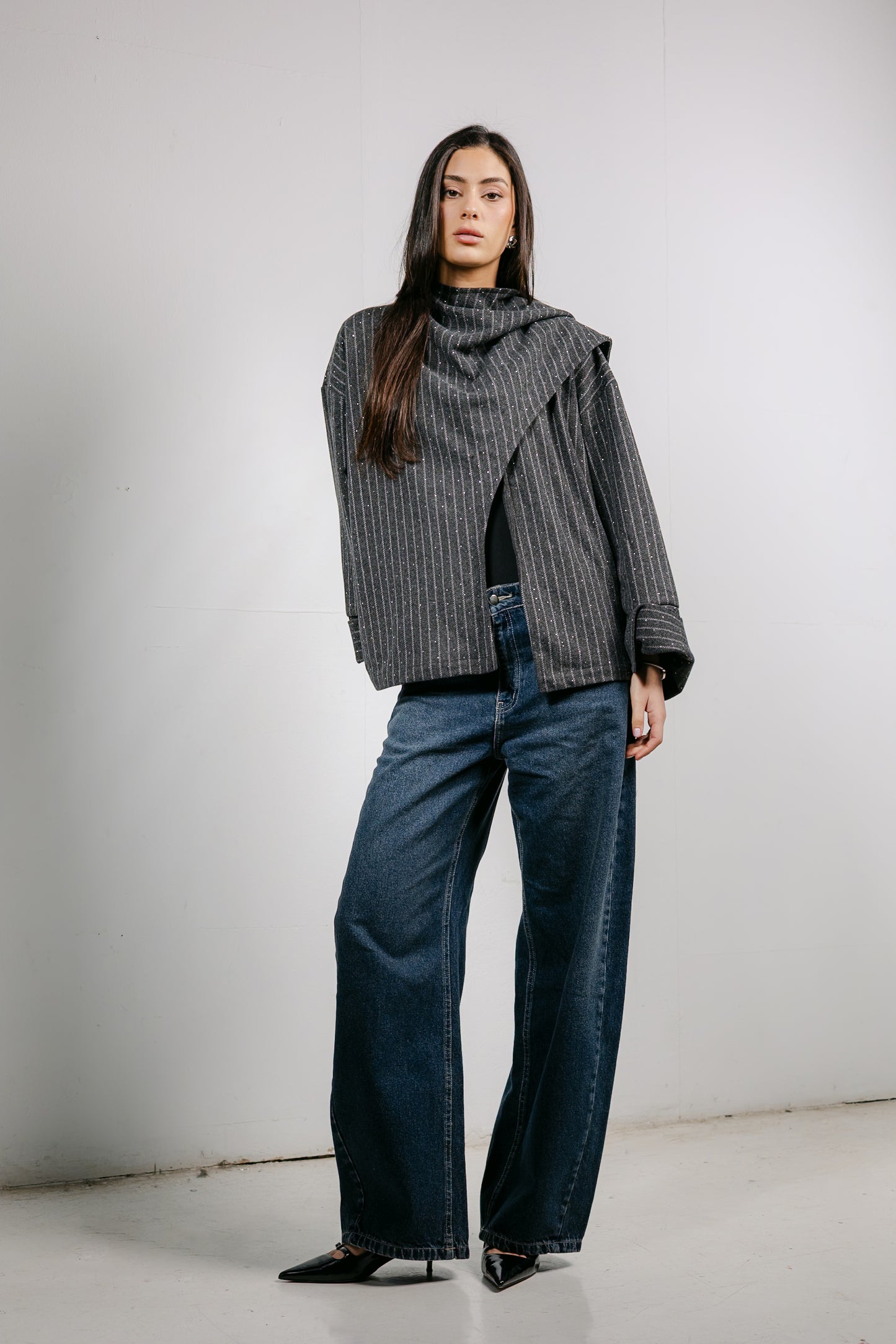 Sapphire Studded Jacket in Dark Grey