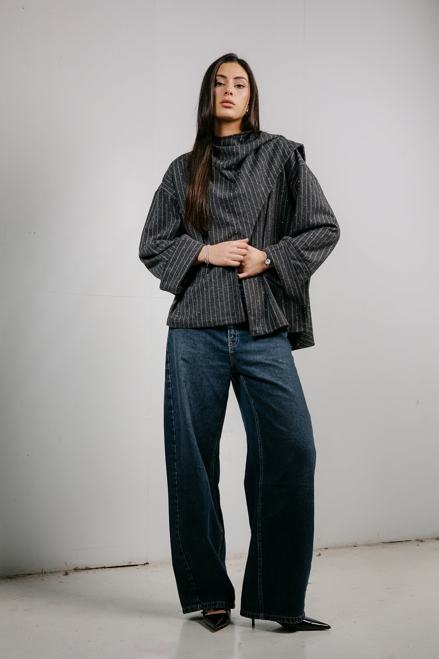 Sapphire Studded Jacket in Dark Grey