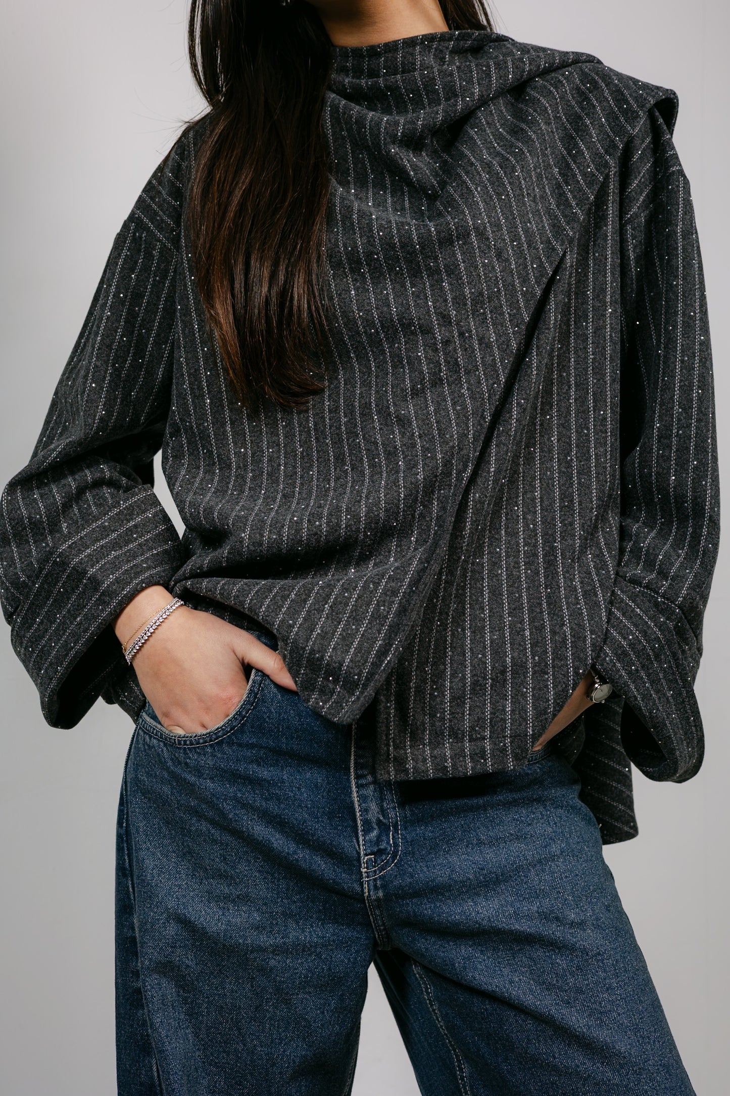 Sapphire Studded Jacket in Dark Grey