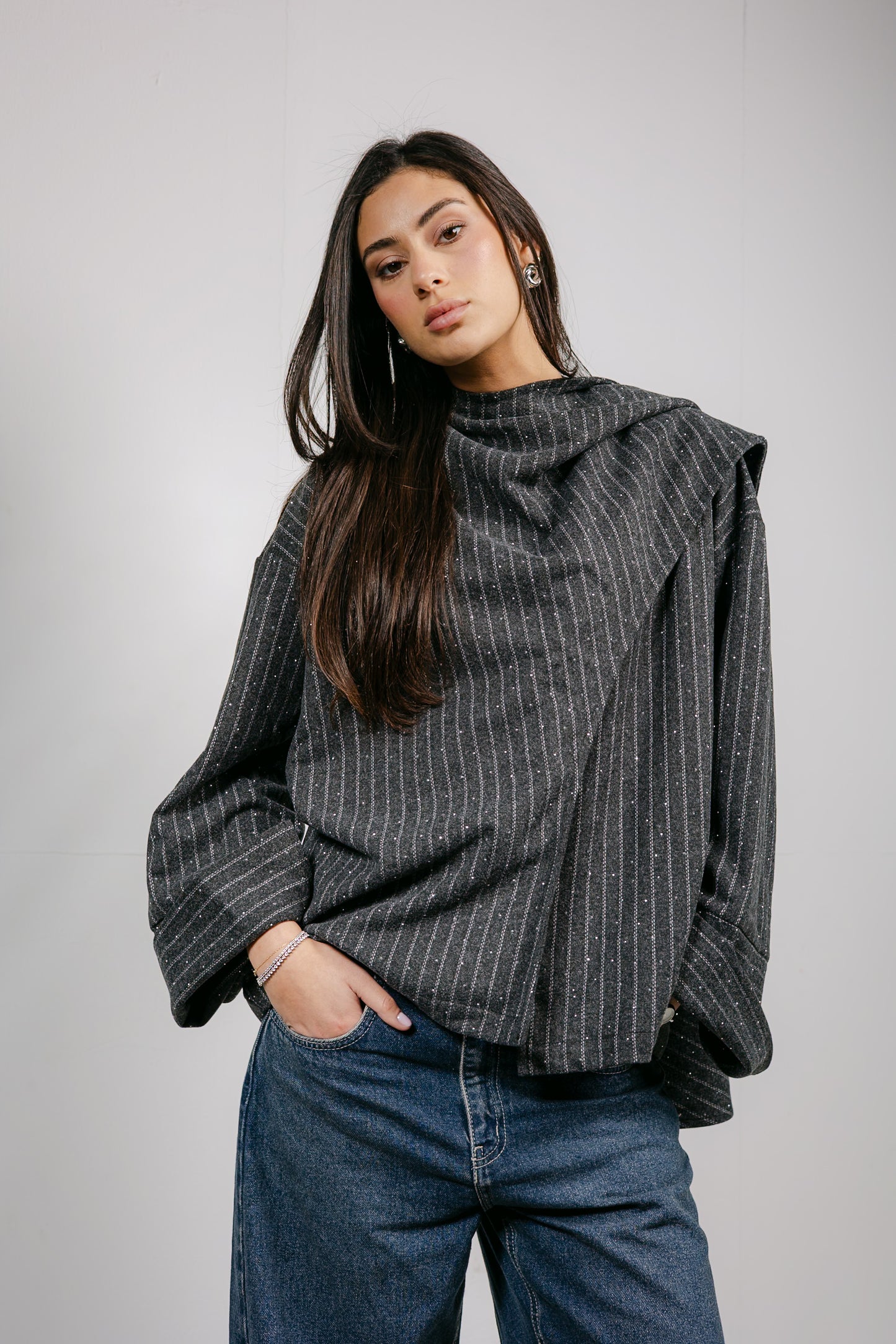 Sapphire Studded Jacket in Dark Grey