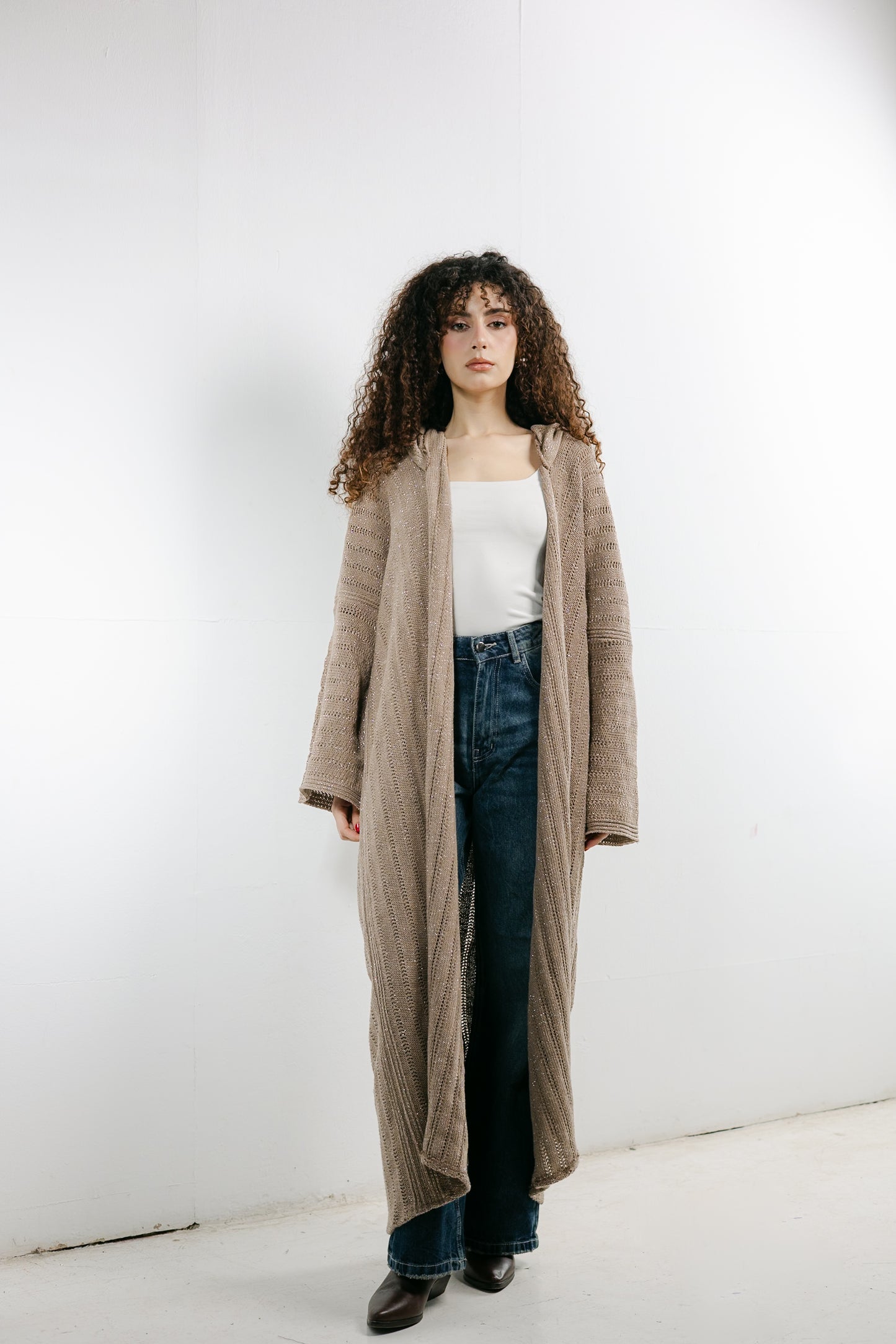 Moon Glow Knit Cardigan in Shimmer Cafe