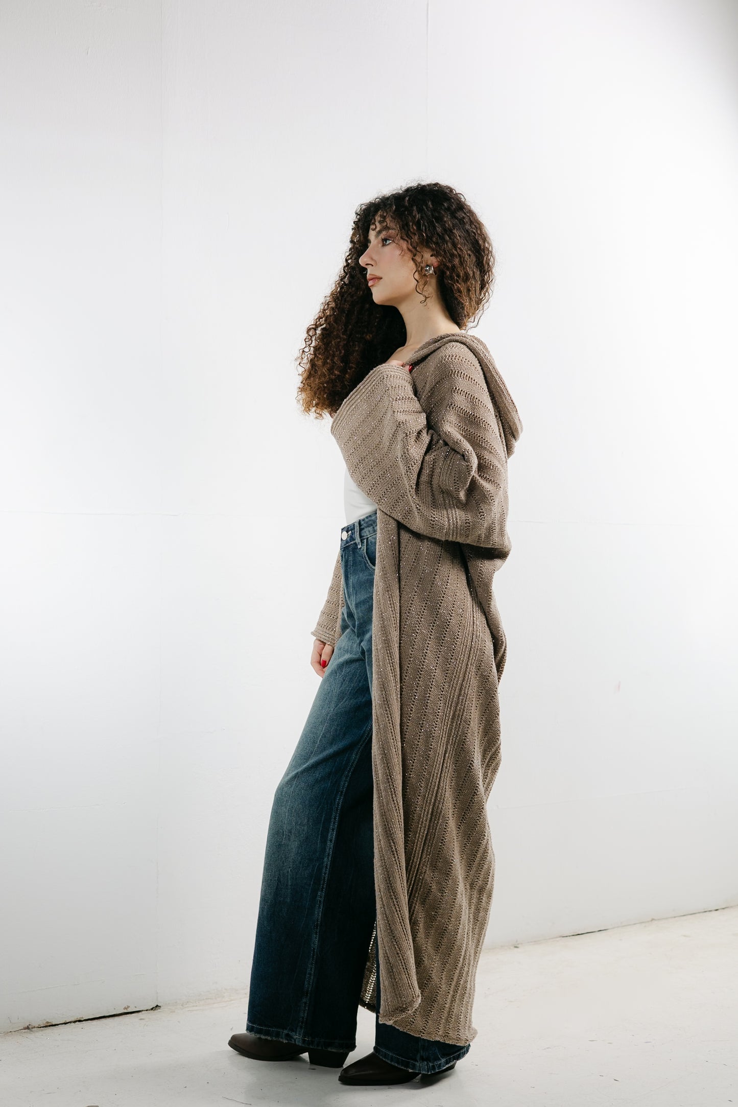 Moon Glow Knit Cardigan in Shimmer Cafe