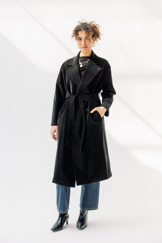 Midnight Leather Coat in Black