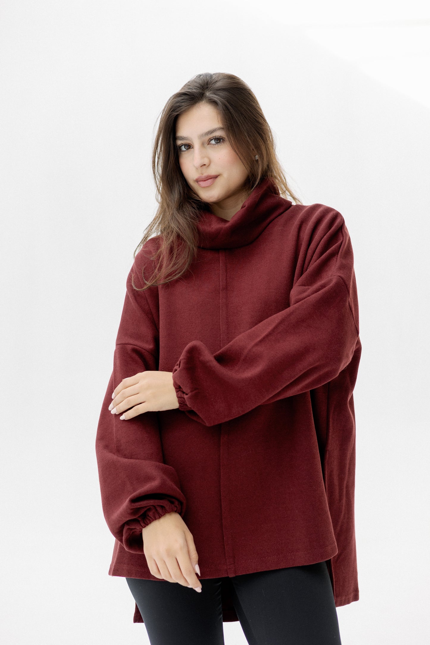 All I Need pullover in burgundy