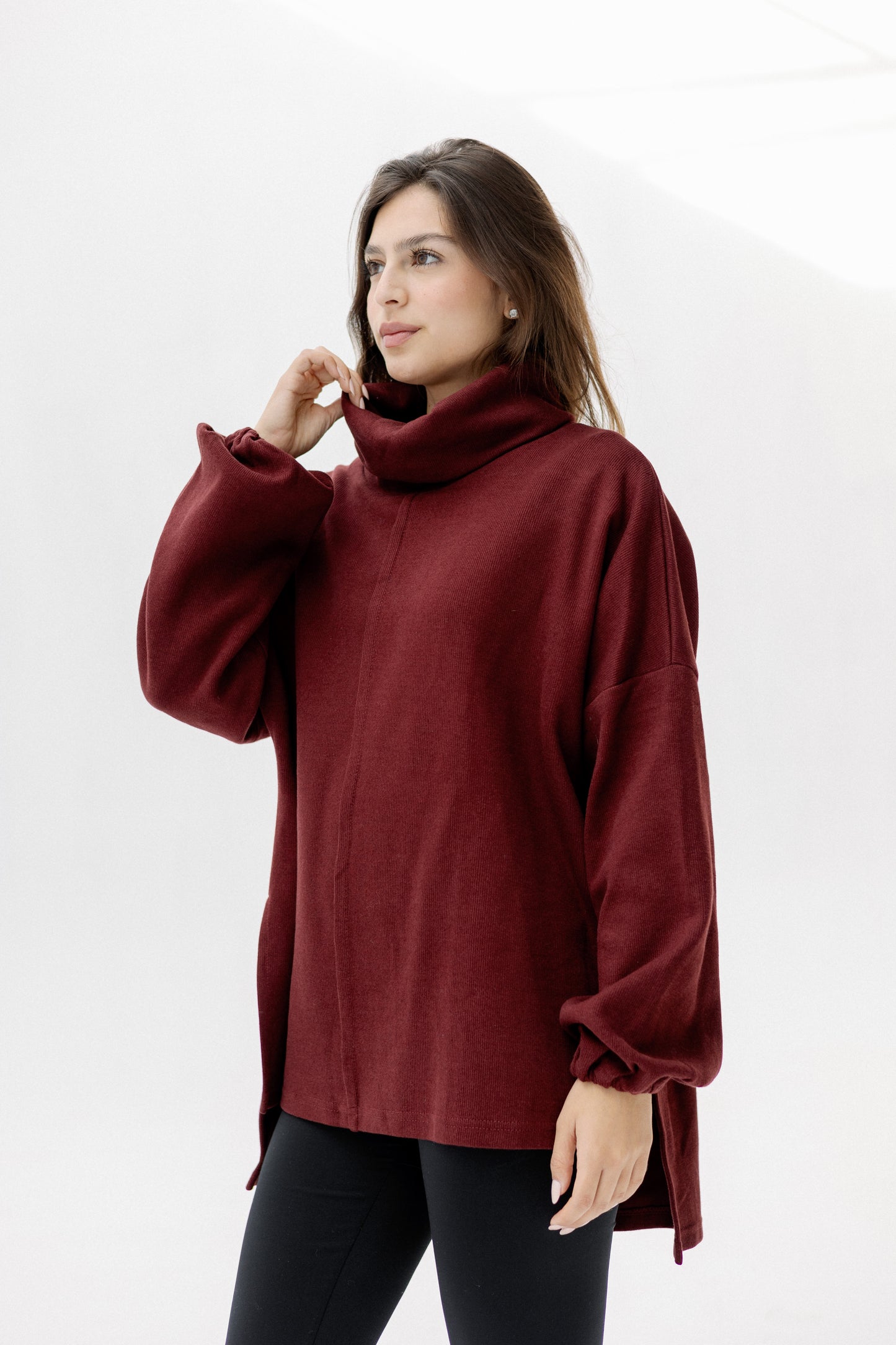 All I Need pullover in burgundy