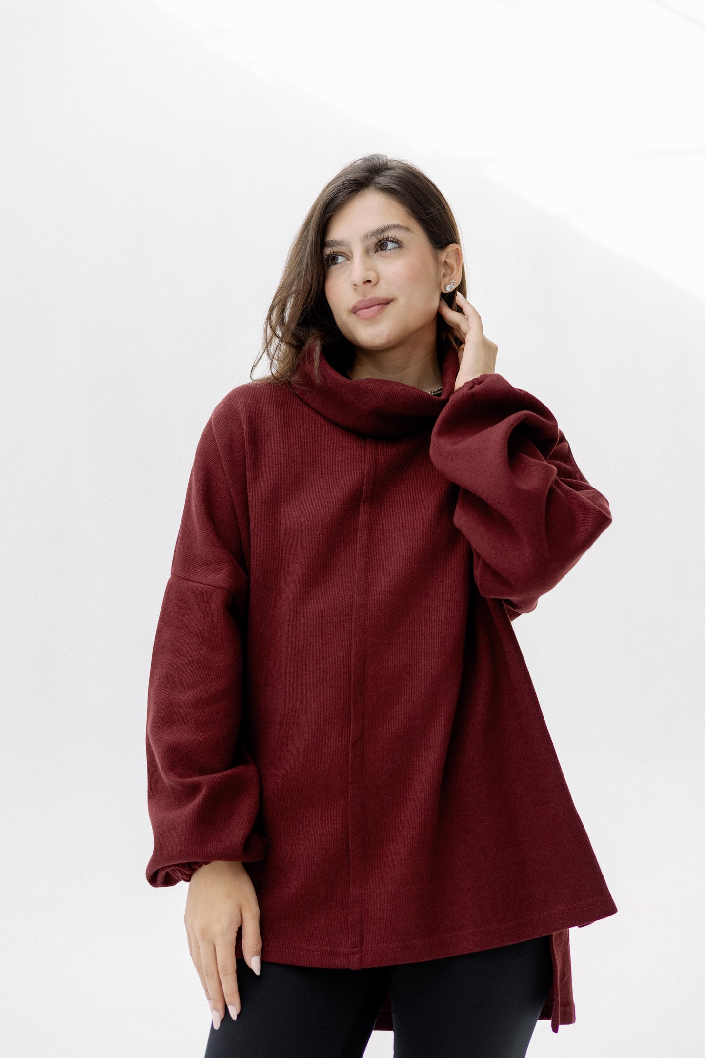 All I Need pullover in burgundy